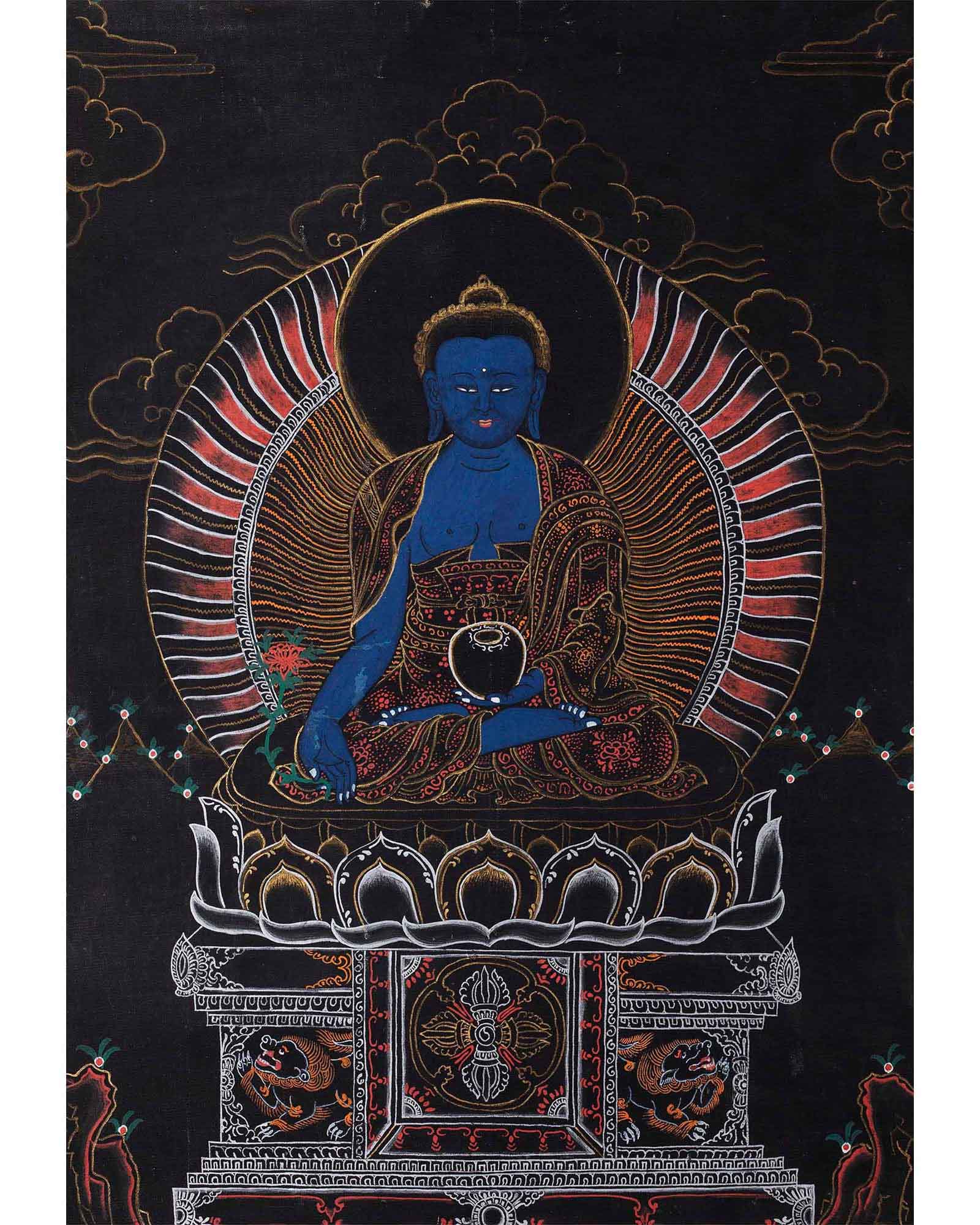 Healing Buddha Thangka | Medicine Buddha Art | Religious Wall Decoration