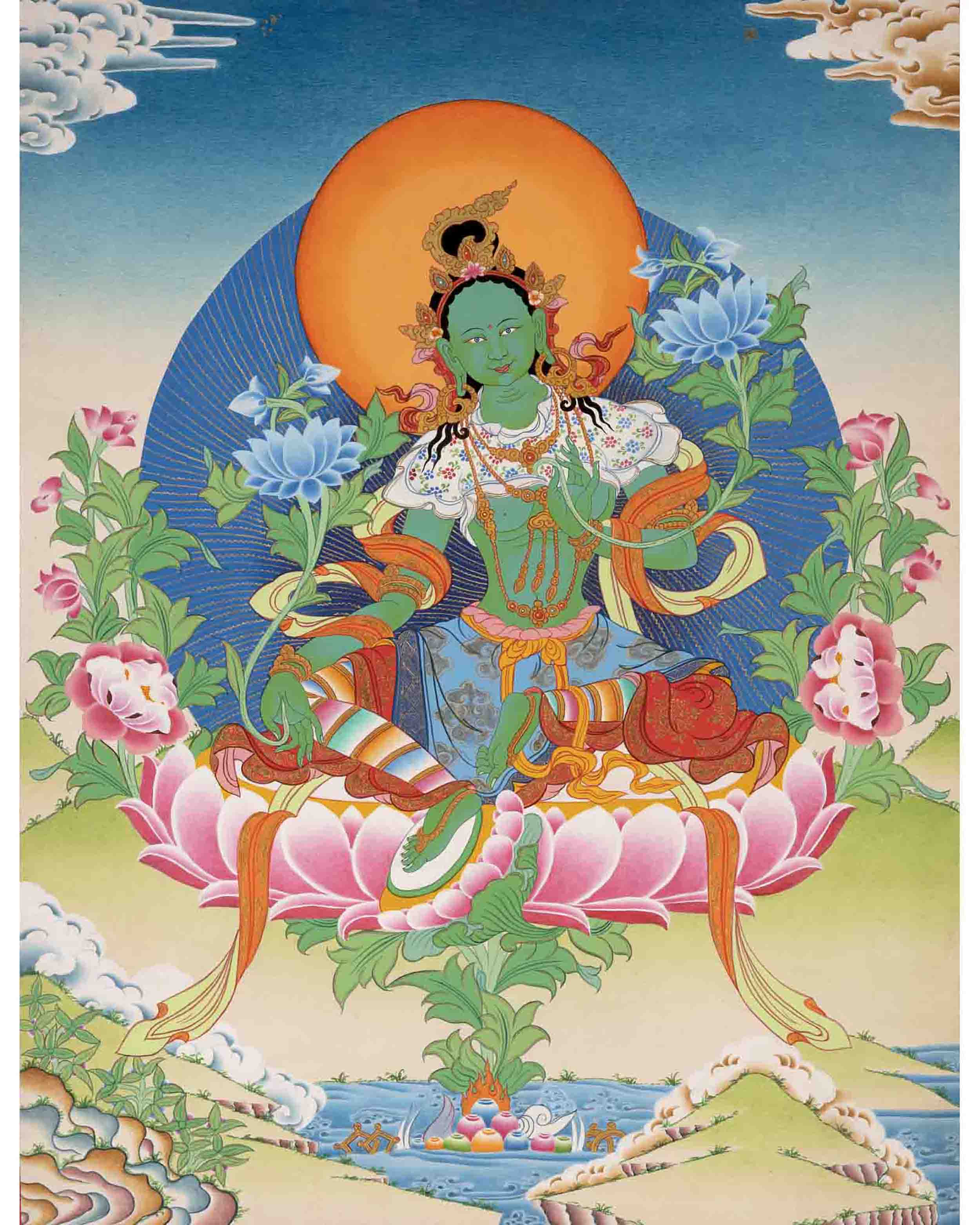 Healing Female Deity | Green Tara Thangka | Wall Decors