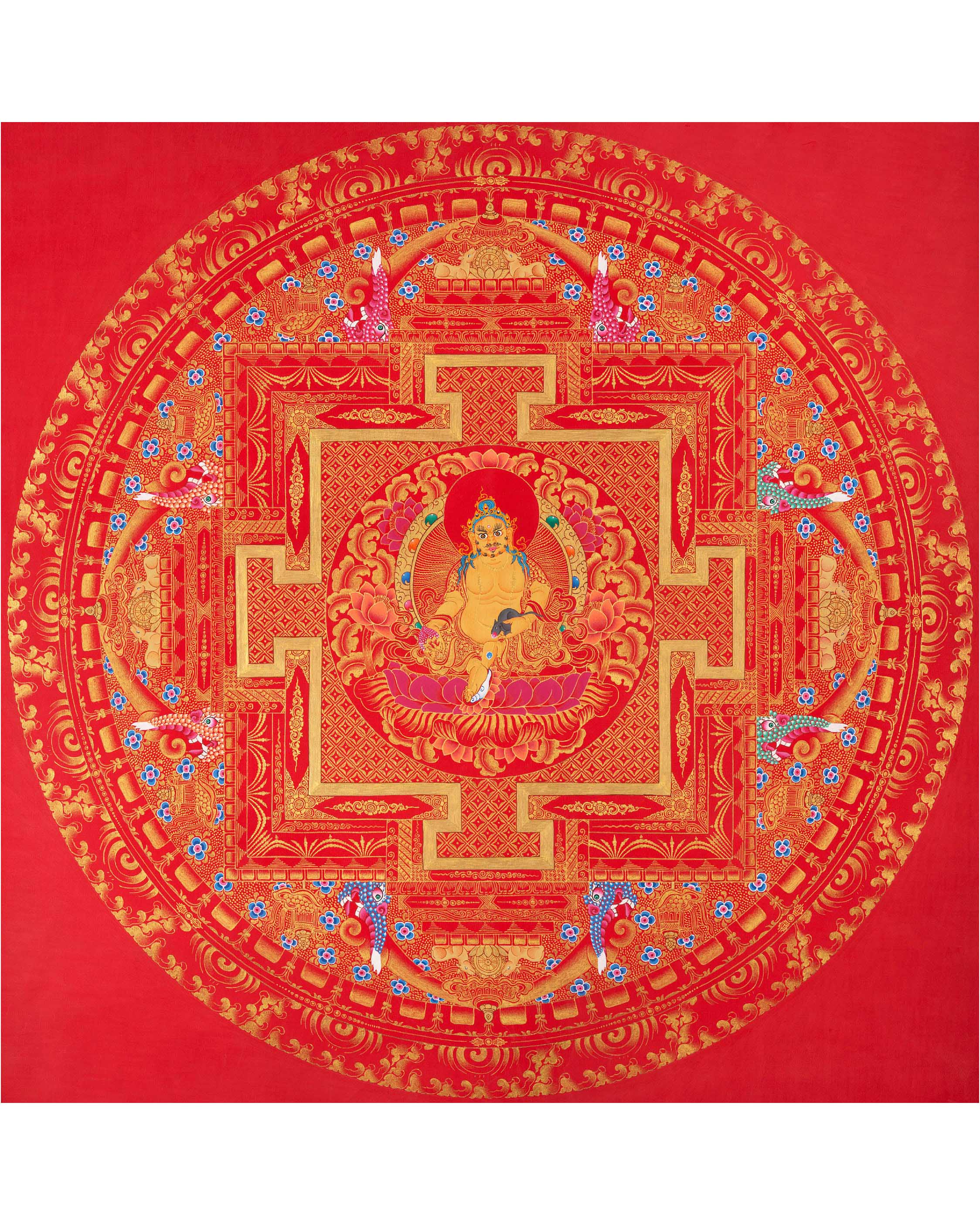 Jhambala Mandala Thangka | Spiritual Asian Art | Buddhist Crafts Decor