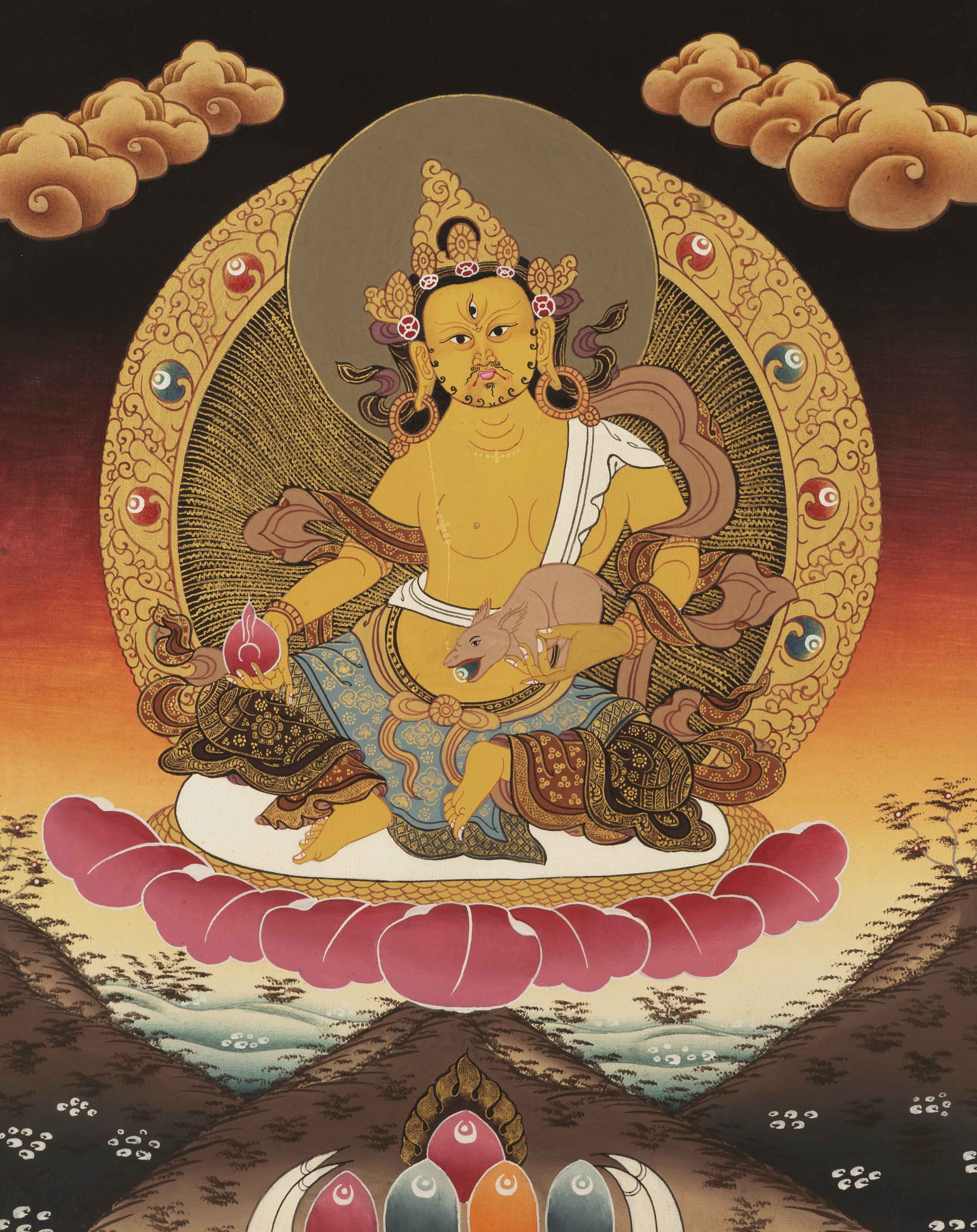 Jambhala Thangka | Traditional Tibetan Art | Wall Decor Painting