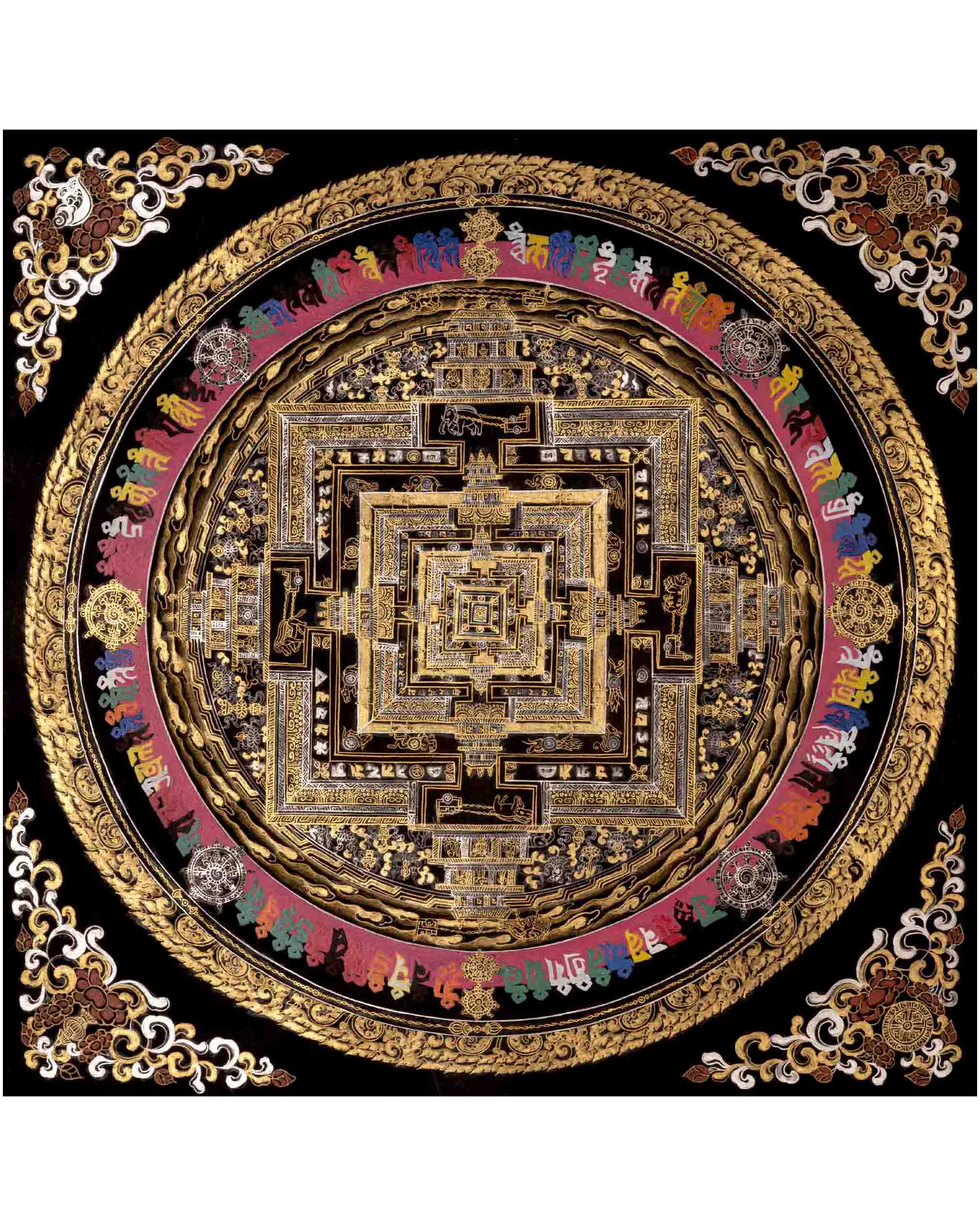 Kalachakra Mandala Thangka | Full 24K Gold Style Art | Religious Wall Decors