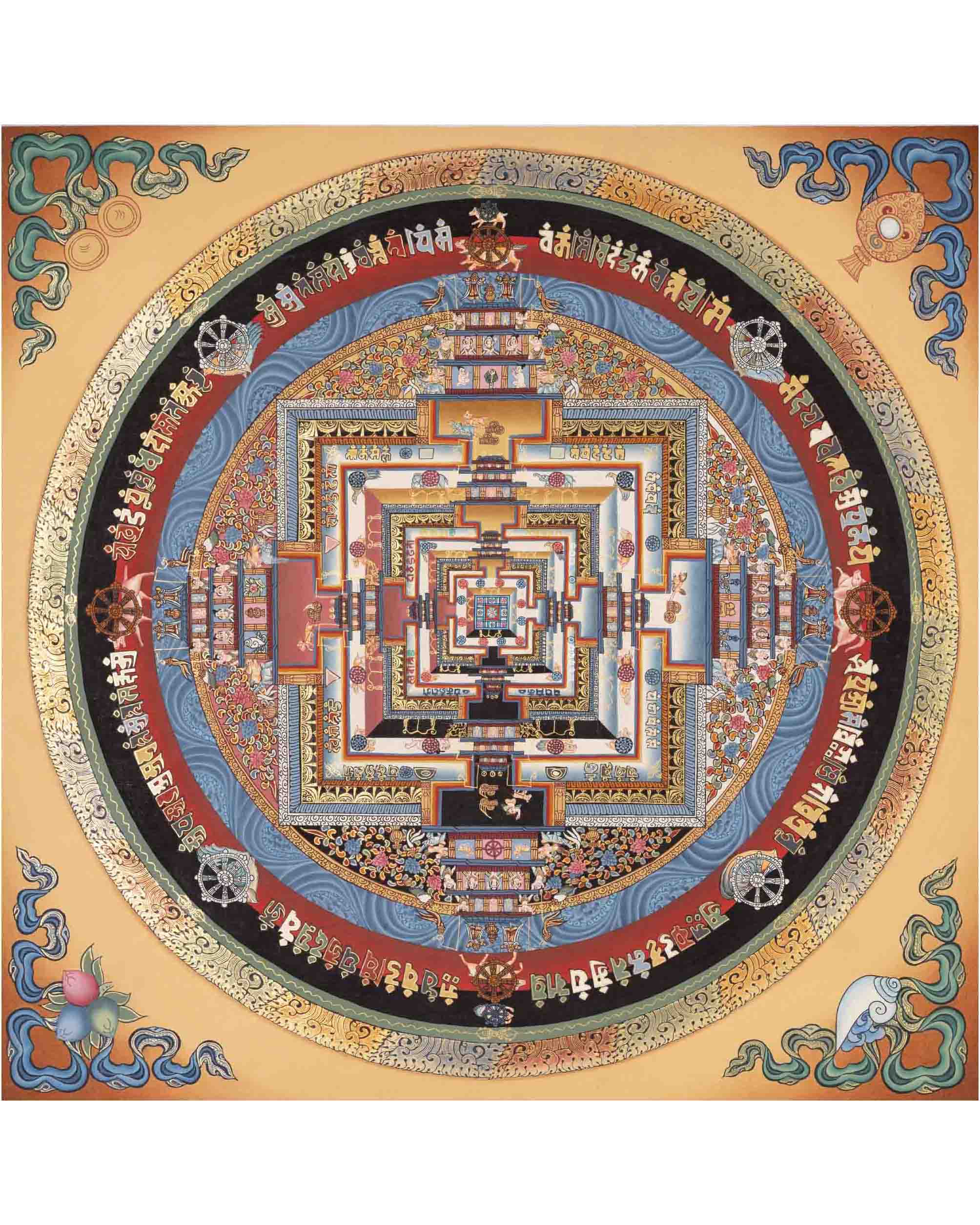 Buddhist Kalachakra Mandala | Tibetan Traditional Thangka | Wall Decors