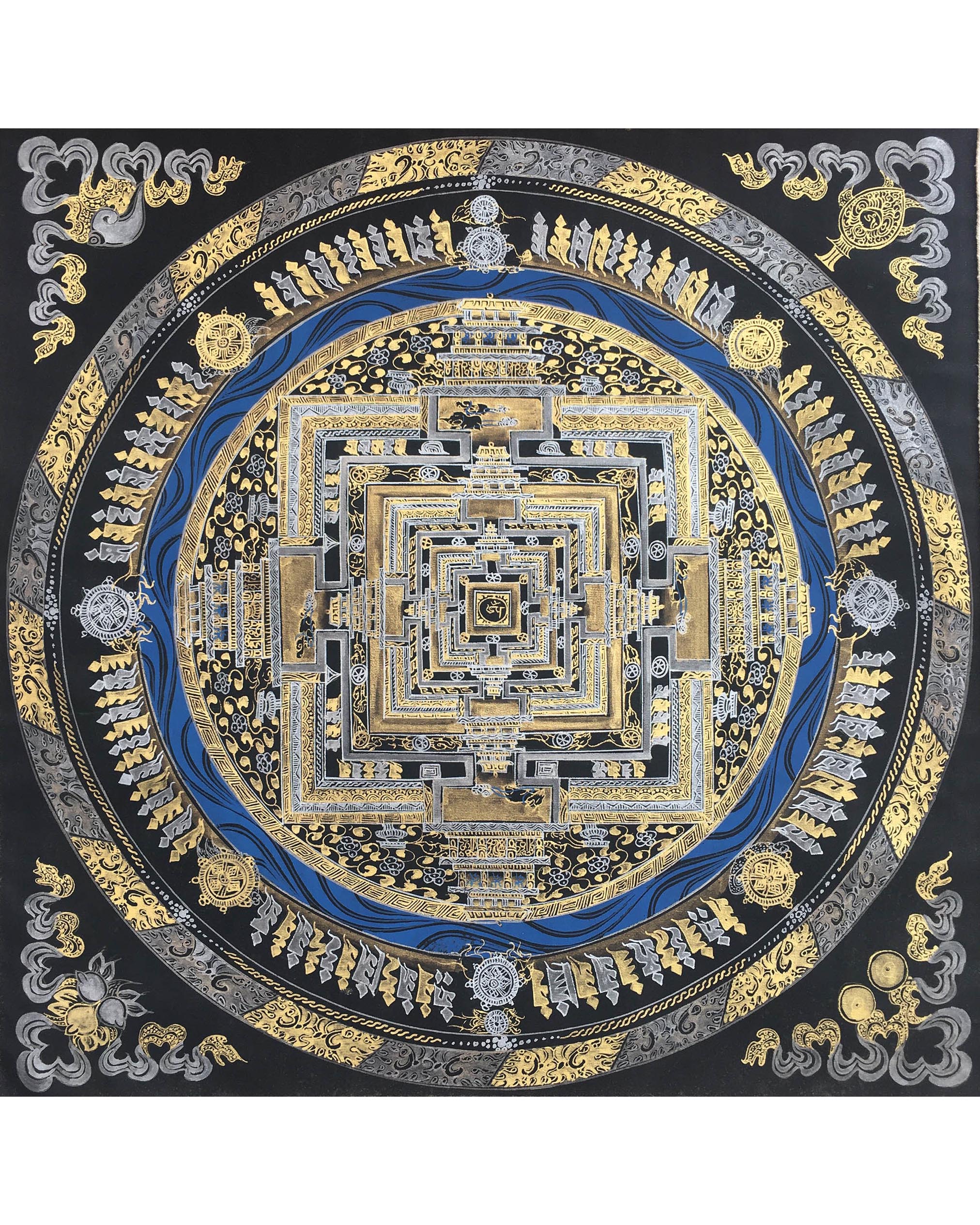 Kalachakra Mandala | Black And Gold Painting