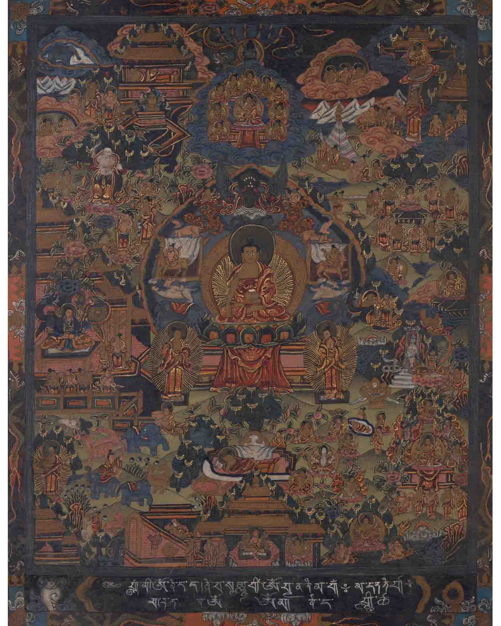Life Of Shakyamuni Buddha | Traditional Tibetan Thangka | Wall Decors