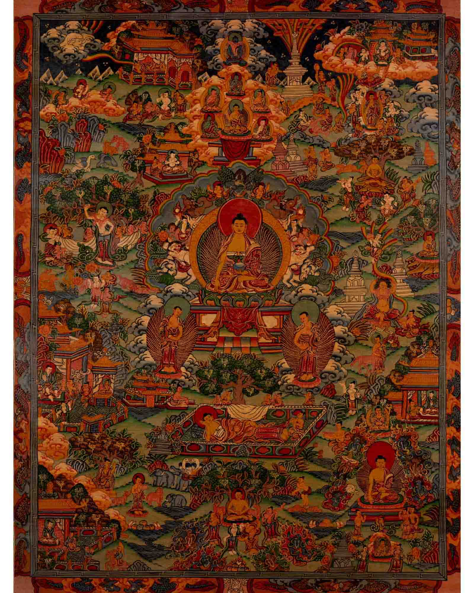 Life Story Of Shakyamuni Buddha | Oil Varnished Thangka | Wall Decors