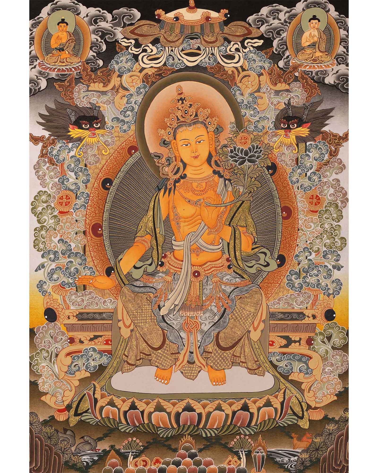 Maitreya Buddha Thangka | Original Handpainted Tibetan Art | Wall Hanging Decor