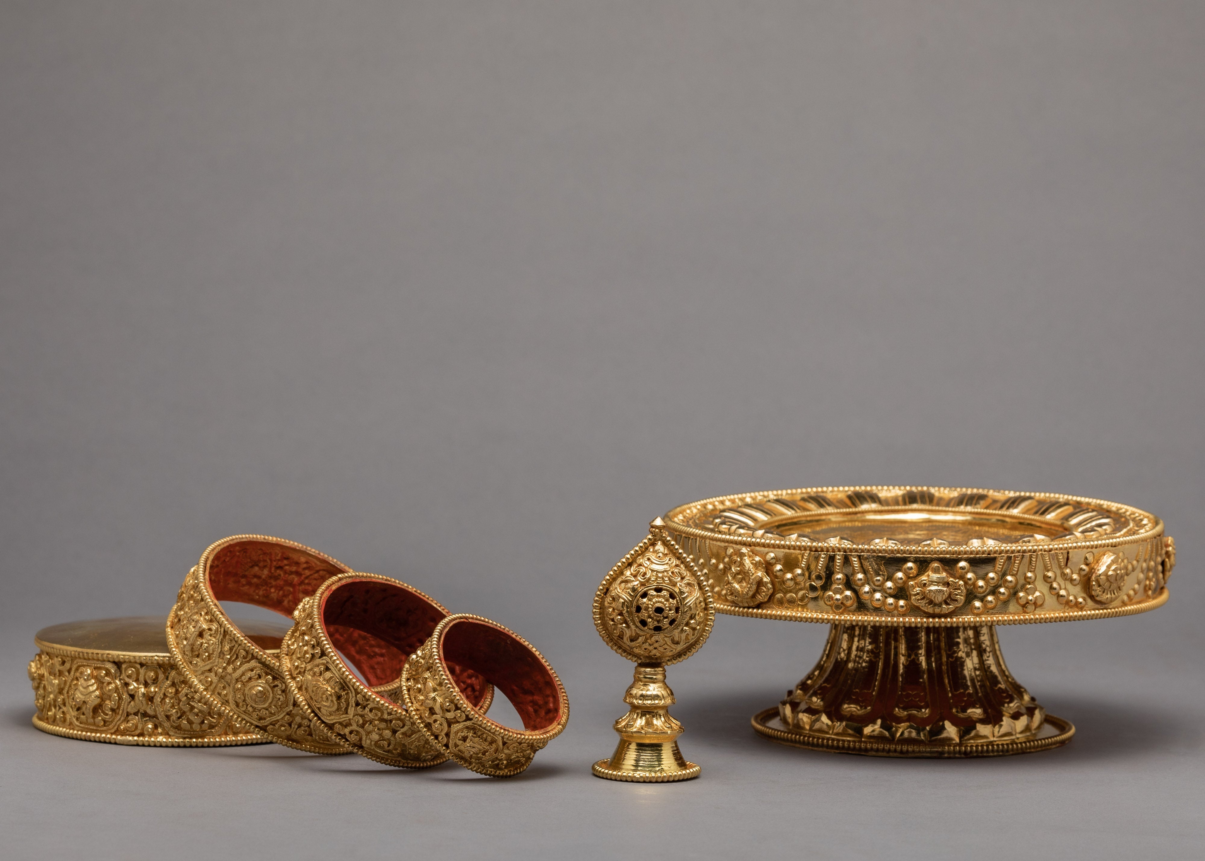 Handcarved Mandala Set | Religious Artifacts | Gold Plated Mandala Set