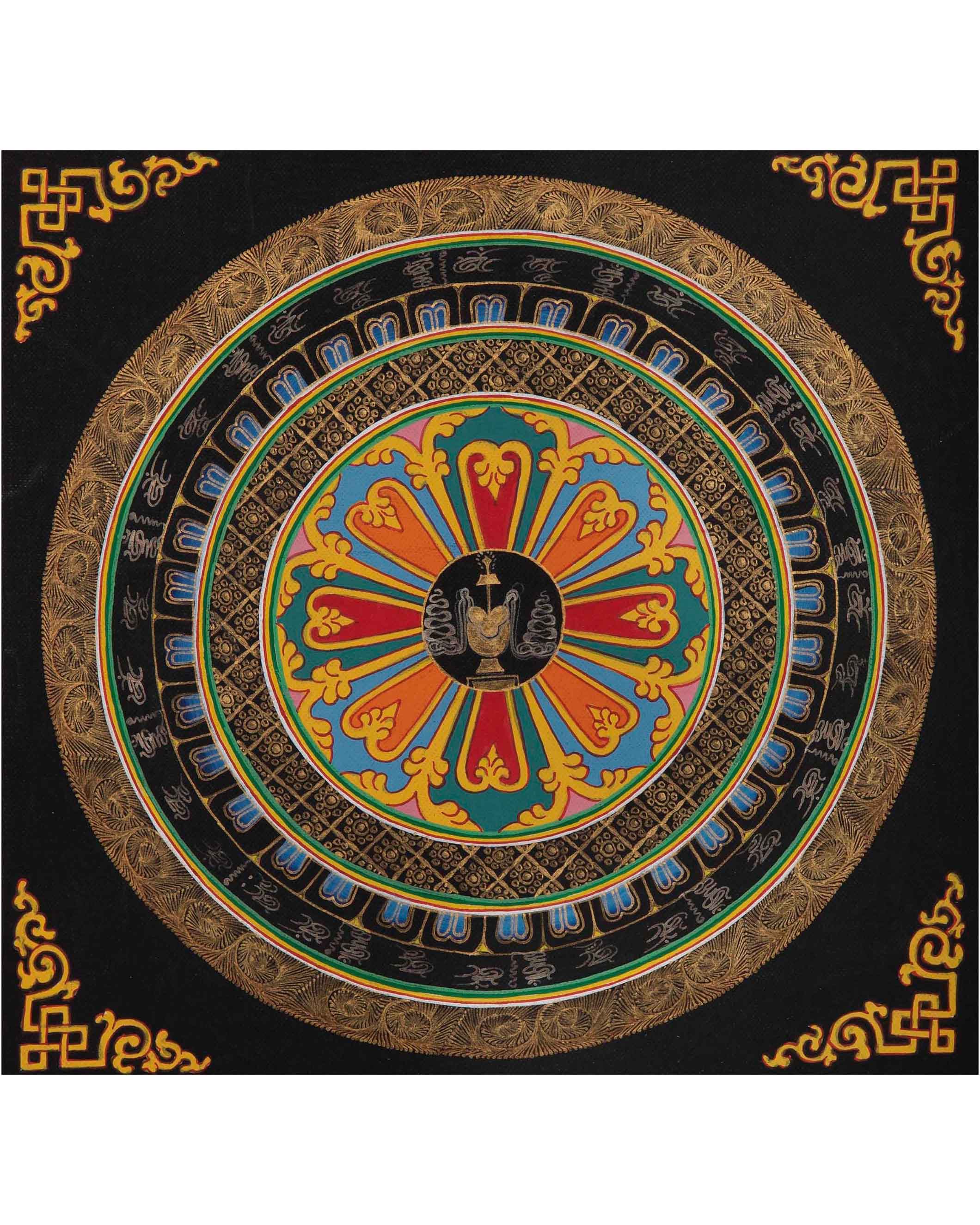 Auspicious Symbols Gold Mandala | Tibetan Wall Decoration Painting