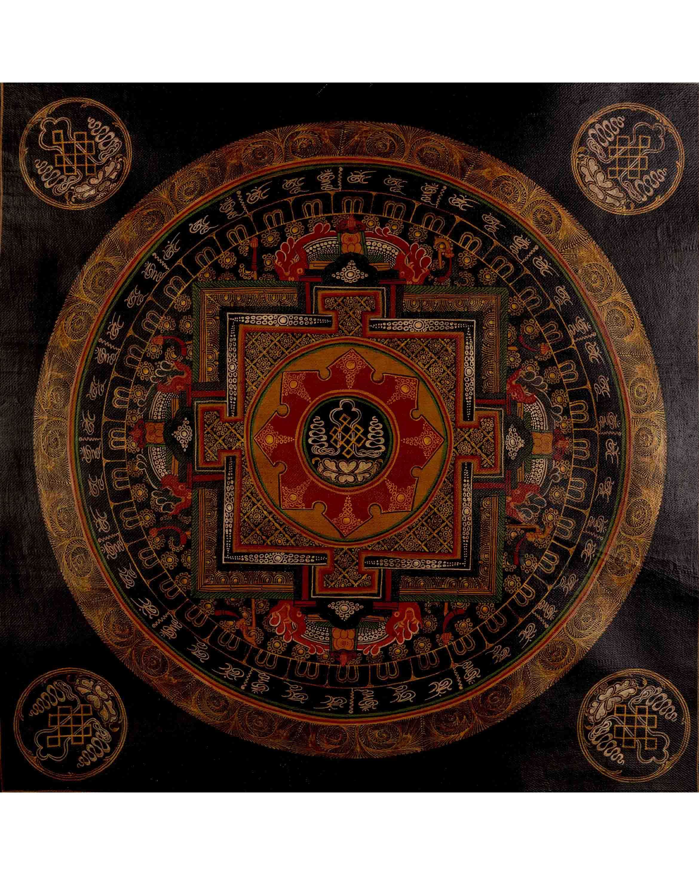 Oil Varnished Endless Knot Mandala Thangka | Hand Painted Mandala Art