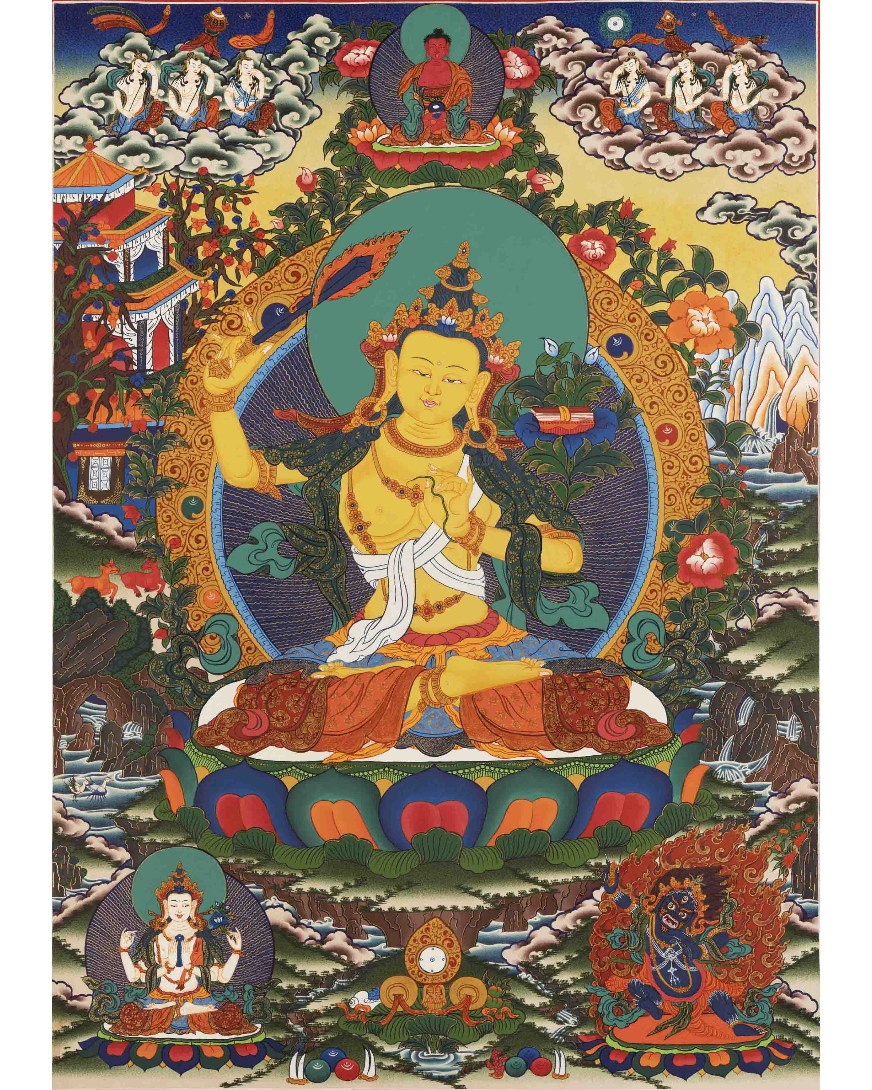 Manjushree Bodhisattva Thangka | Tibetan Buddhist Wall Hanging