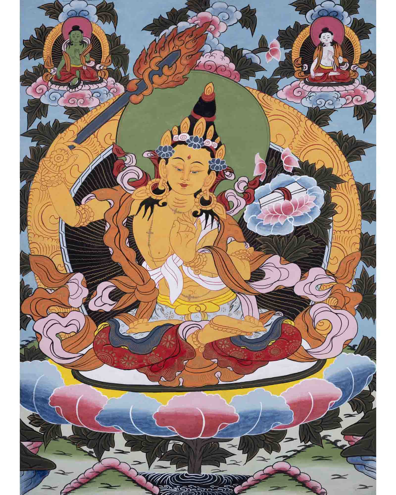 Manjushree Thangka Art | Religious Bodhisattva Thangka | Wall Decors