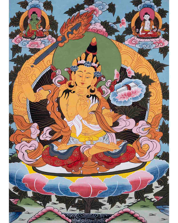 Manjushree Thangka Art | Religious Bodhisattva Thangka | Wall Decors