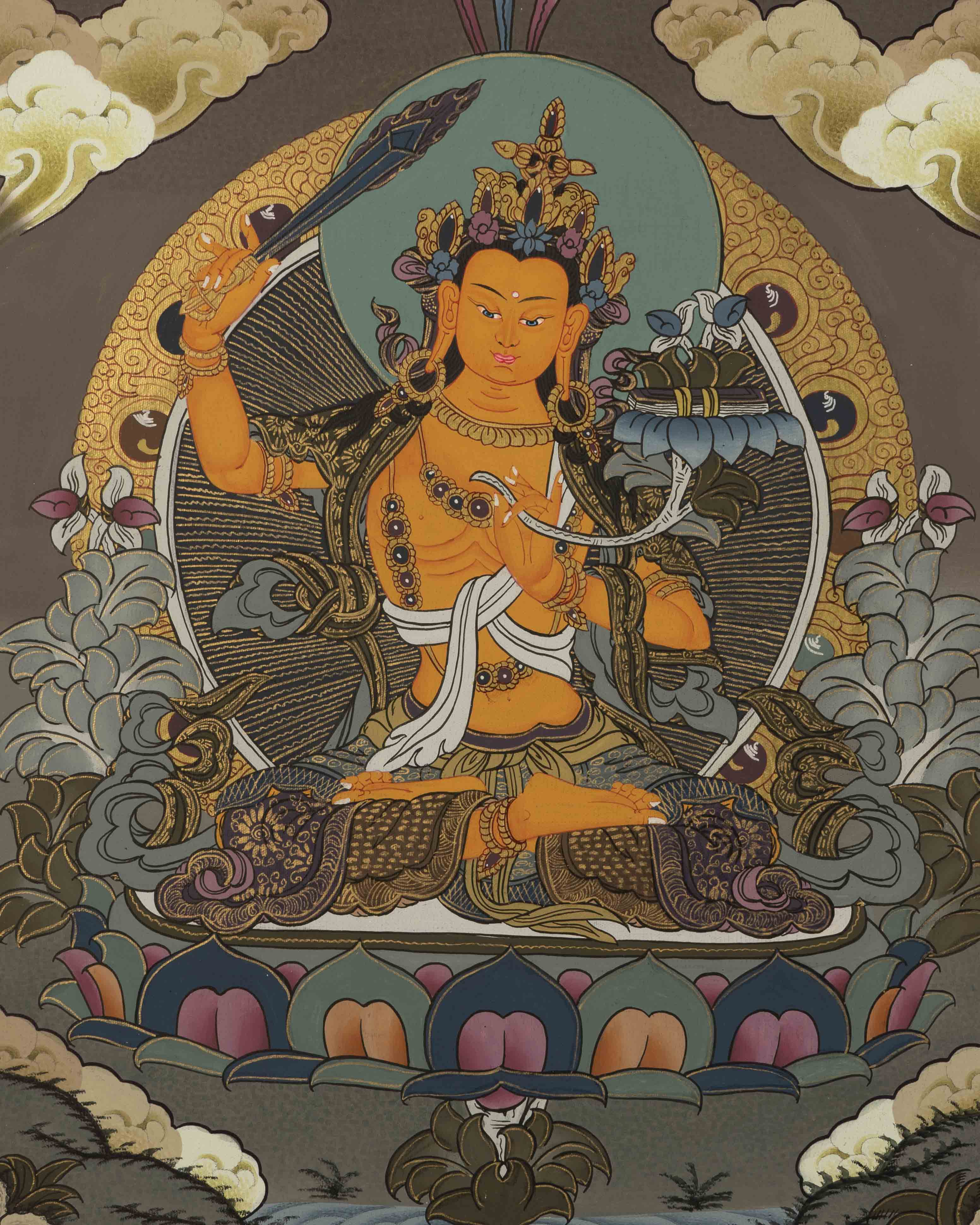 Manjushree Thangka Painting | Buddhist Wall Hanging