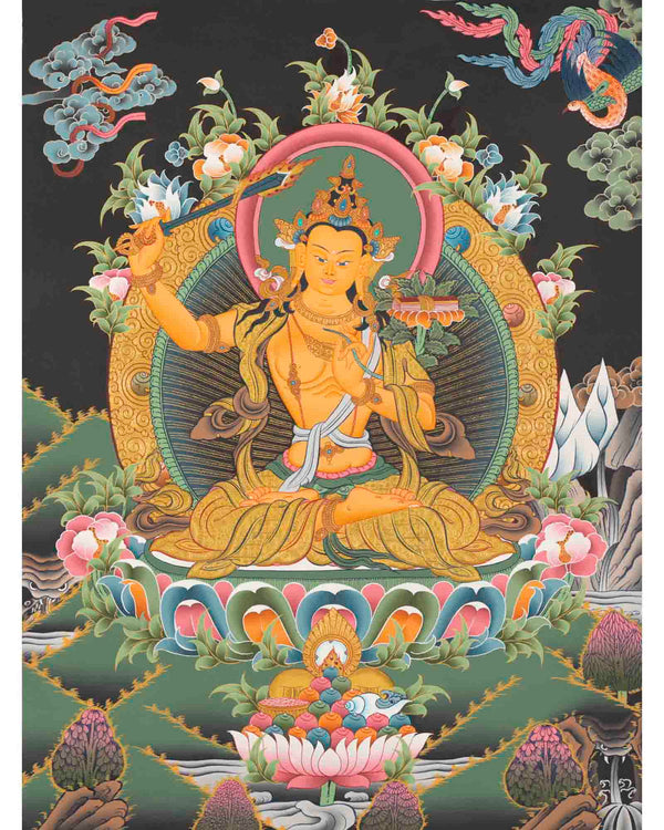 Manjushree Thangka Painting | Bodhisattva Of Wisdom | Religious Decors