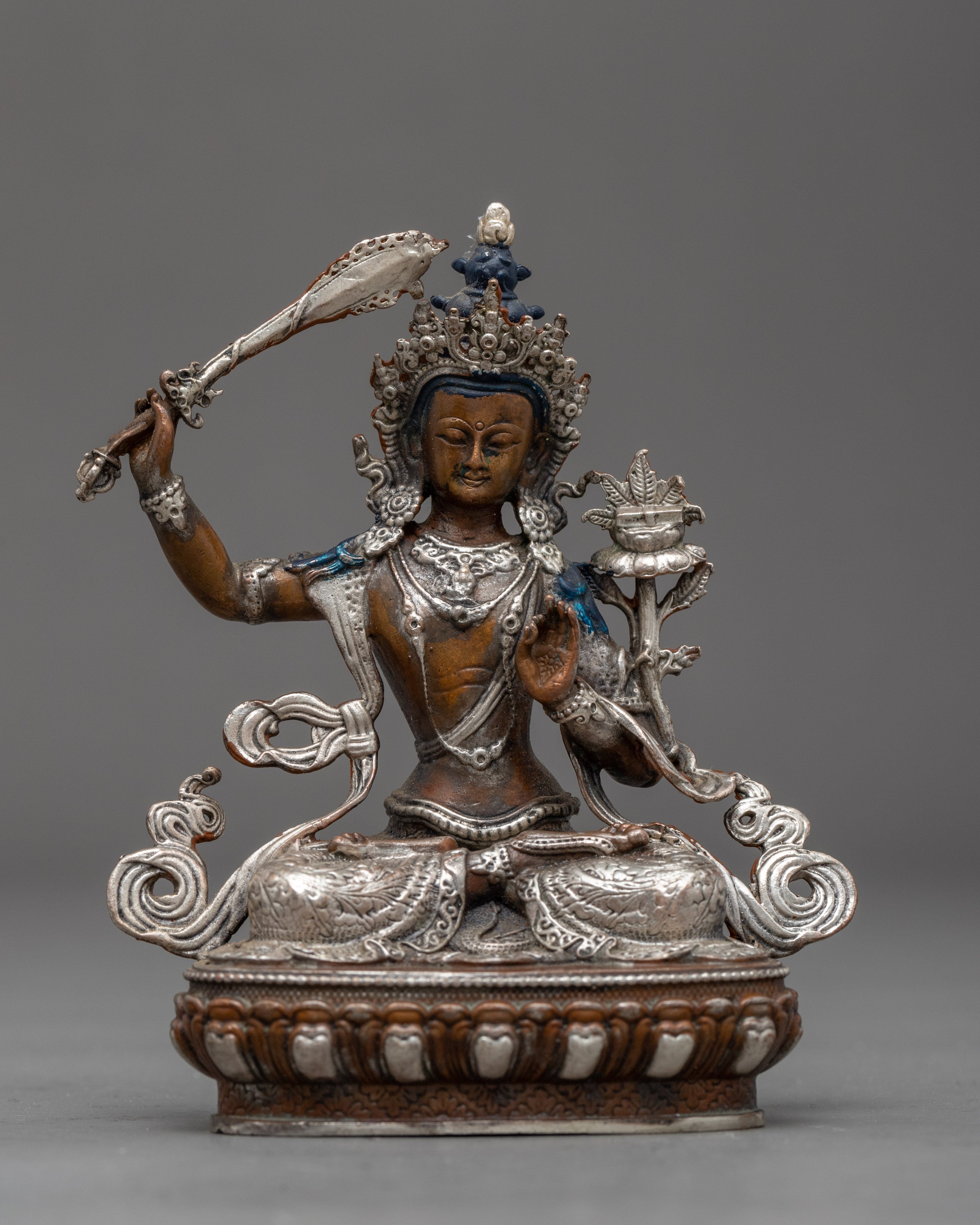 Silver Plated Manjushri Statue
