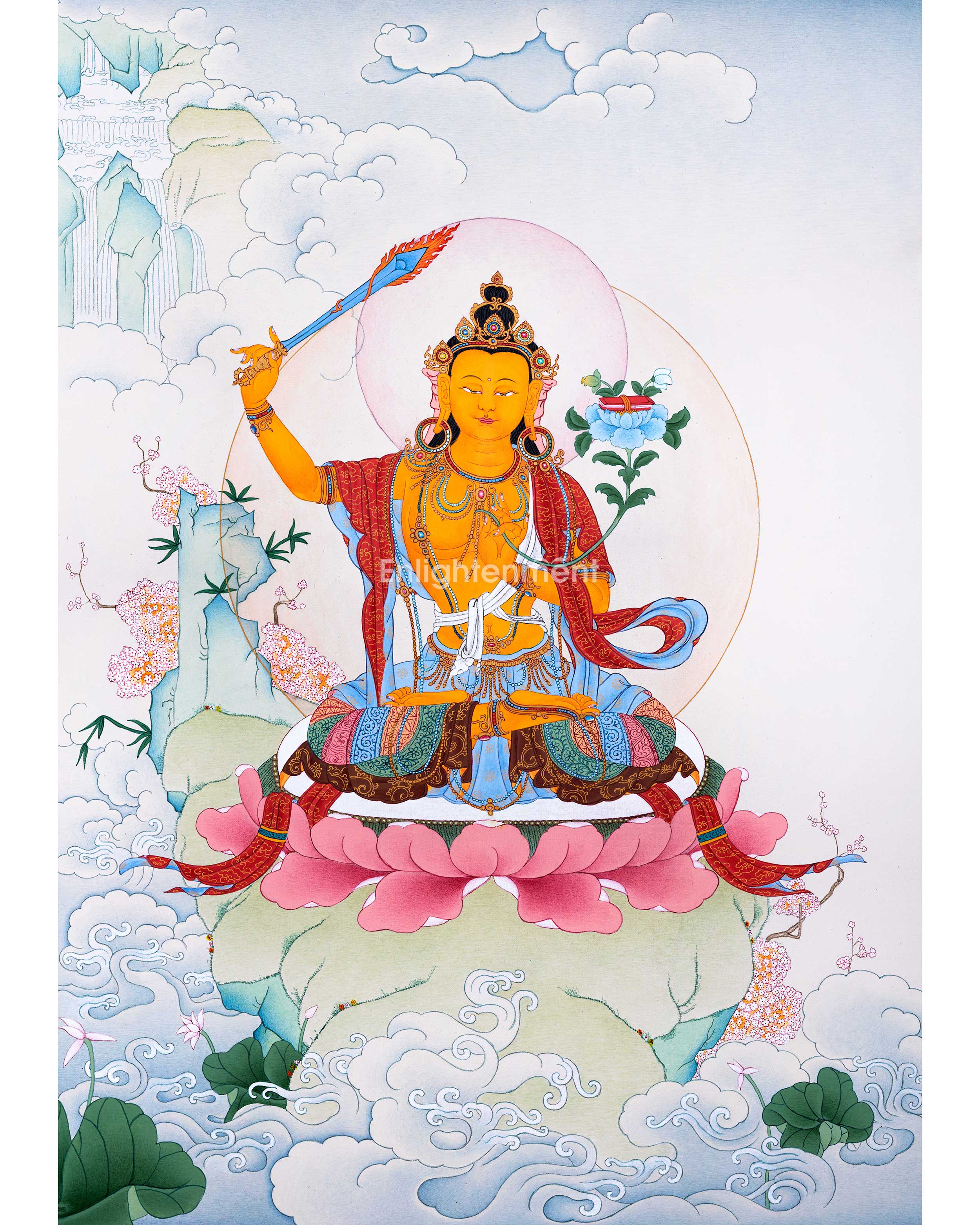 Traditionally Hand-Painted Manjushree Buddha Thangka | The Bodhisattva