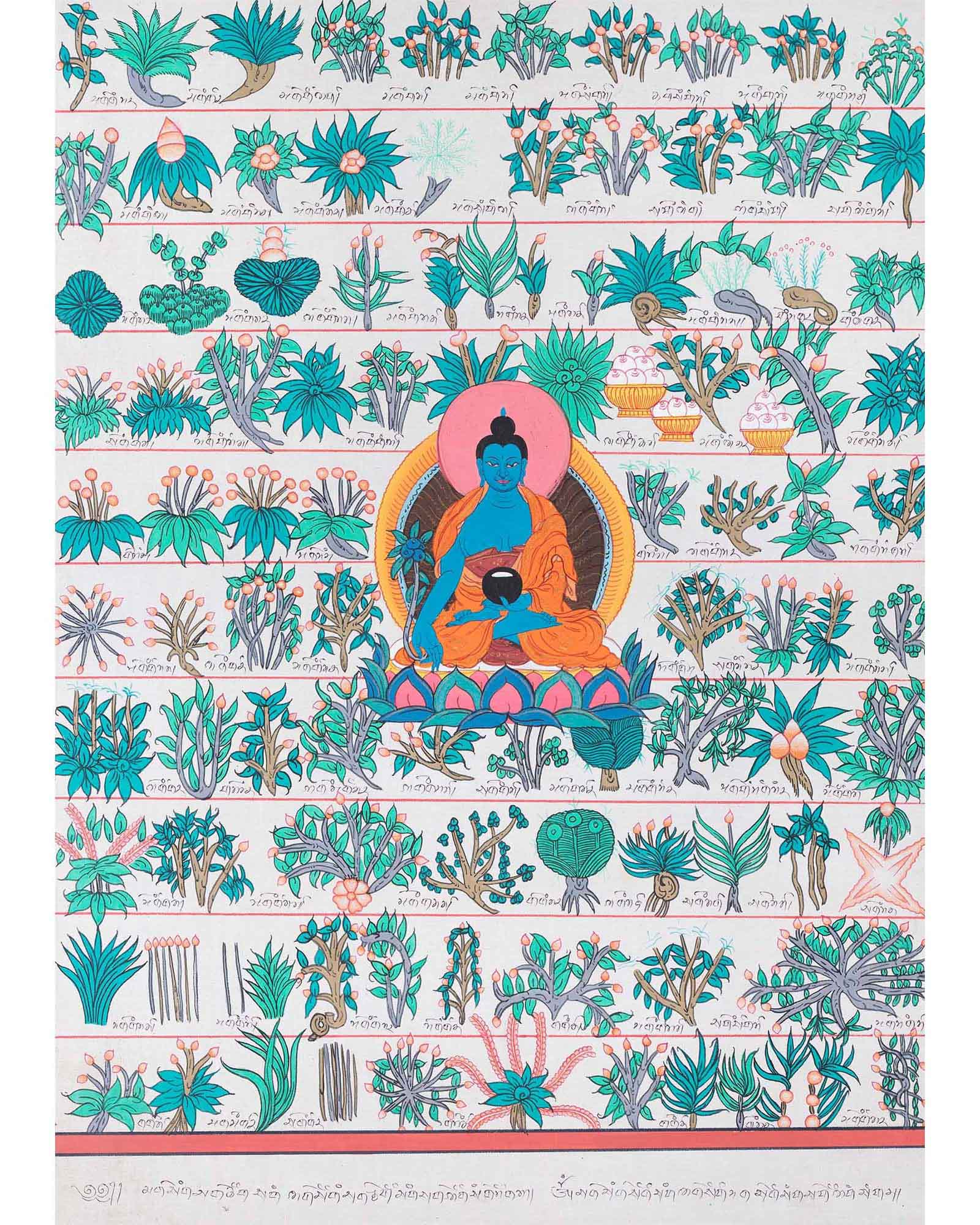 Tibetan Medicinal Herbs and Plants Thangka | Medicinal Painting
