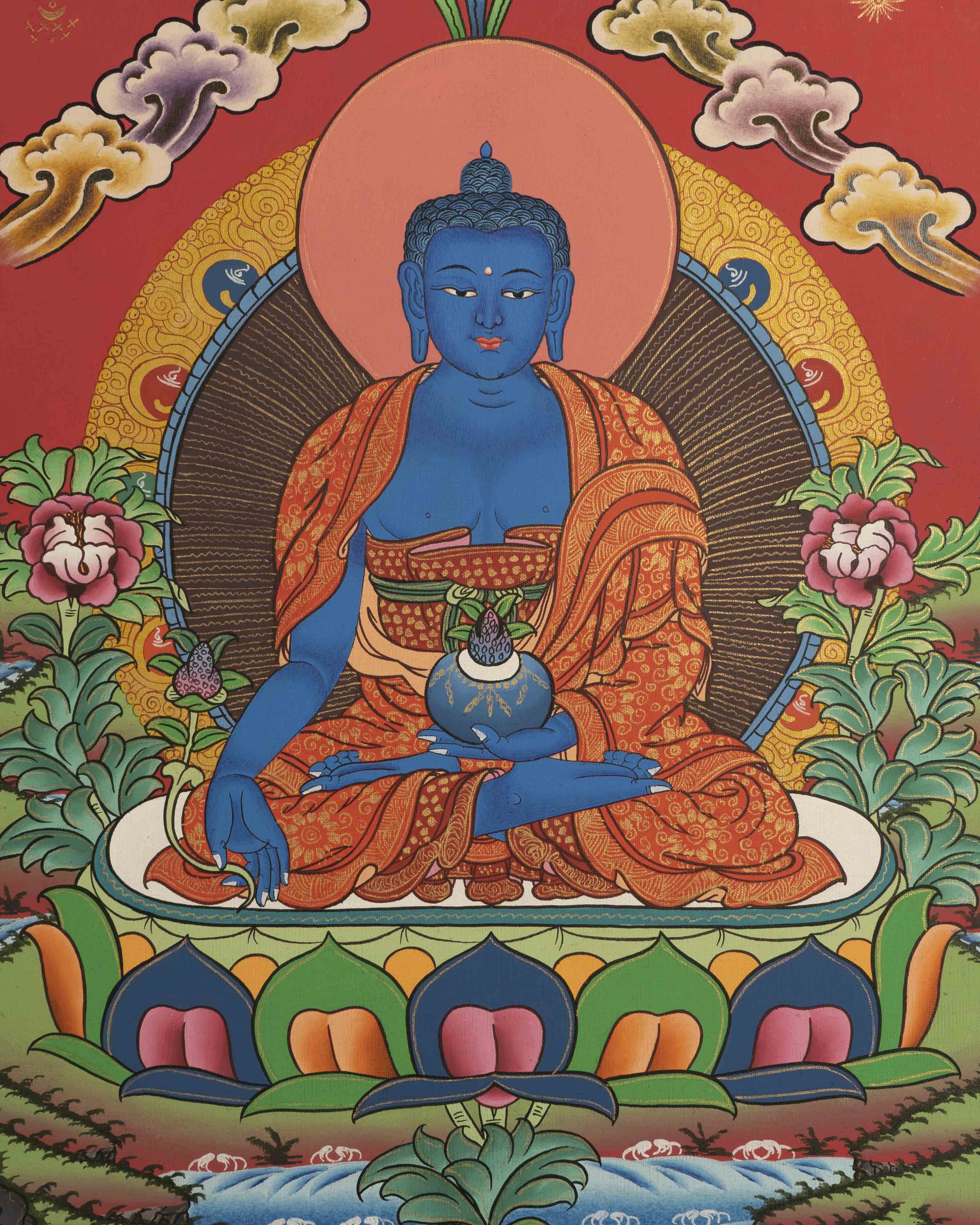 Medicine Buddha Thangka | Buddhist Ritual Wall Hanging Thangka
