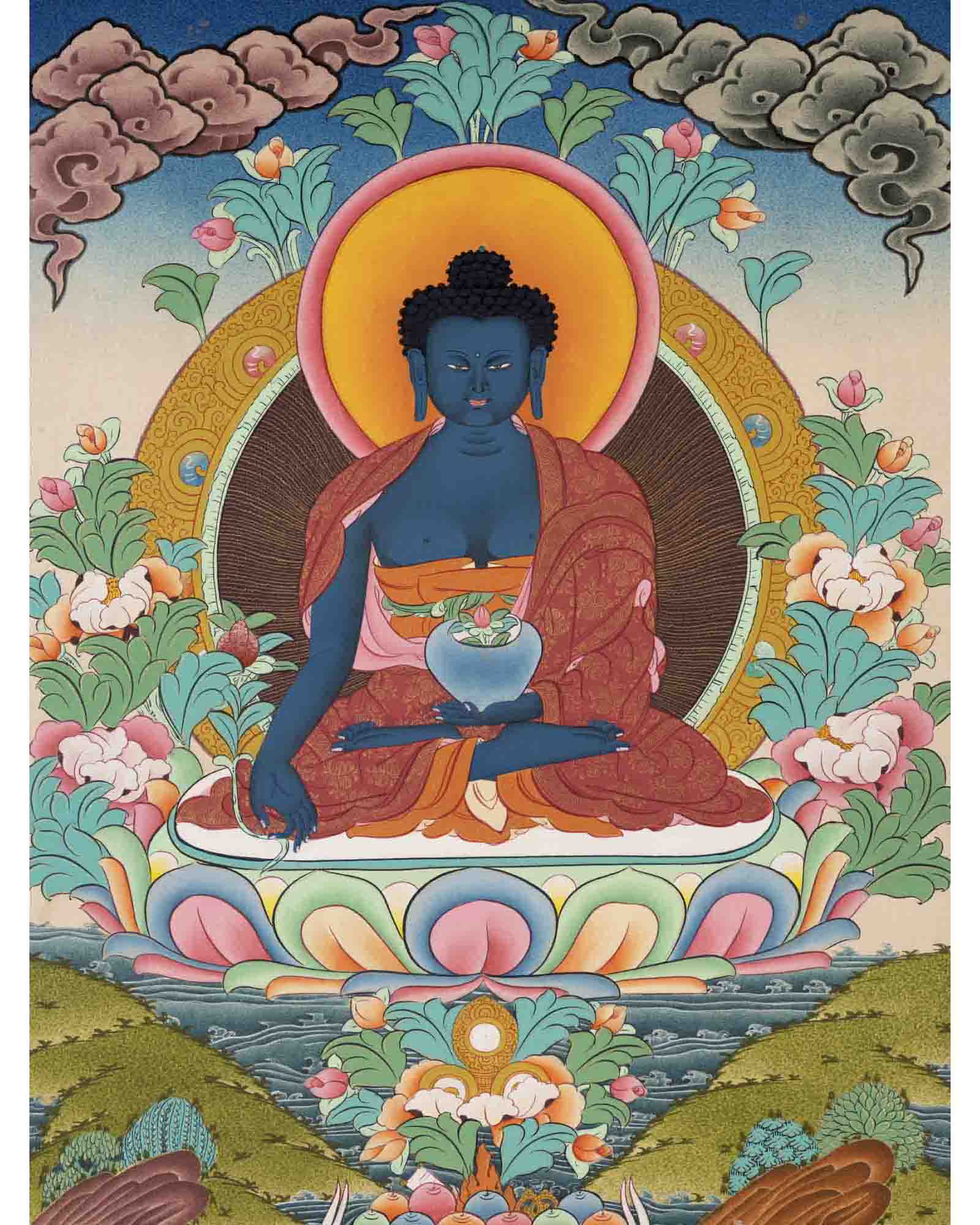 Medicine Buddha Thangka | Handpainted Buddhist Art | Wall Decors