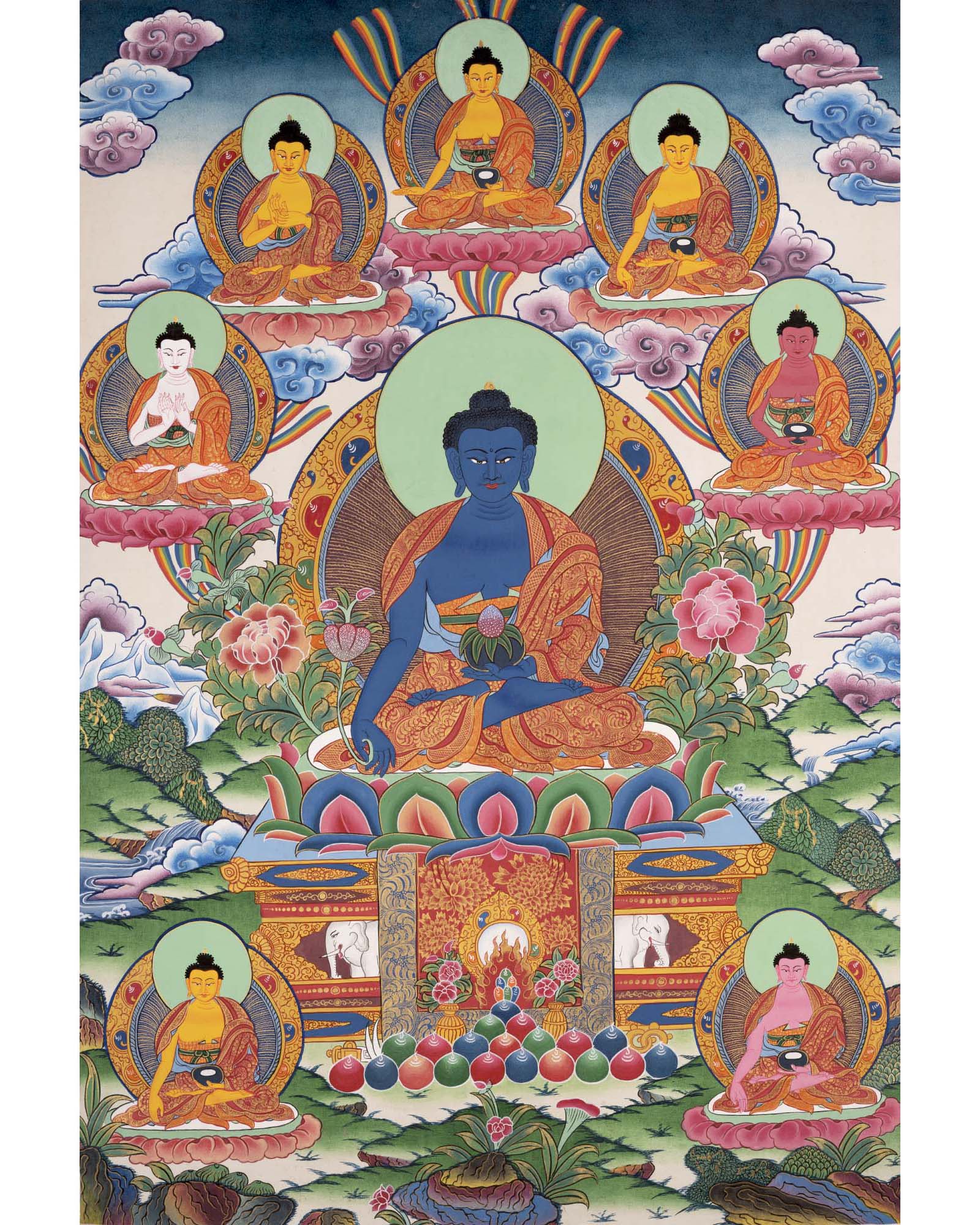 Medicine Buddha Thangka | Tibetan Healing Blue Buddha