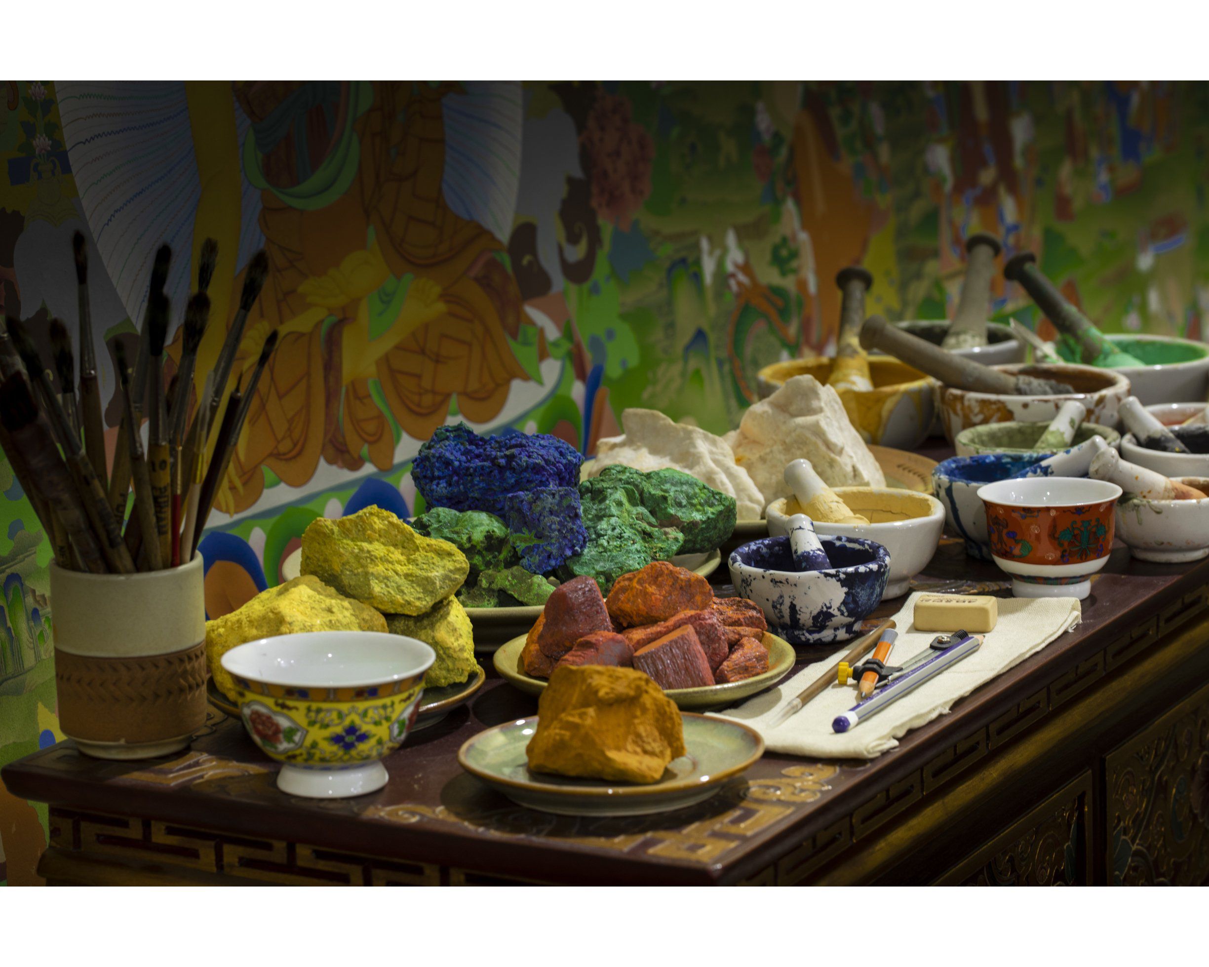 Shakyamuni, Buddha Thangka, Tibetan Buddha Thangka in Natural Stone Color, Original Painting