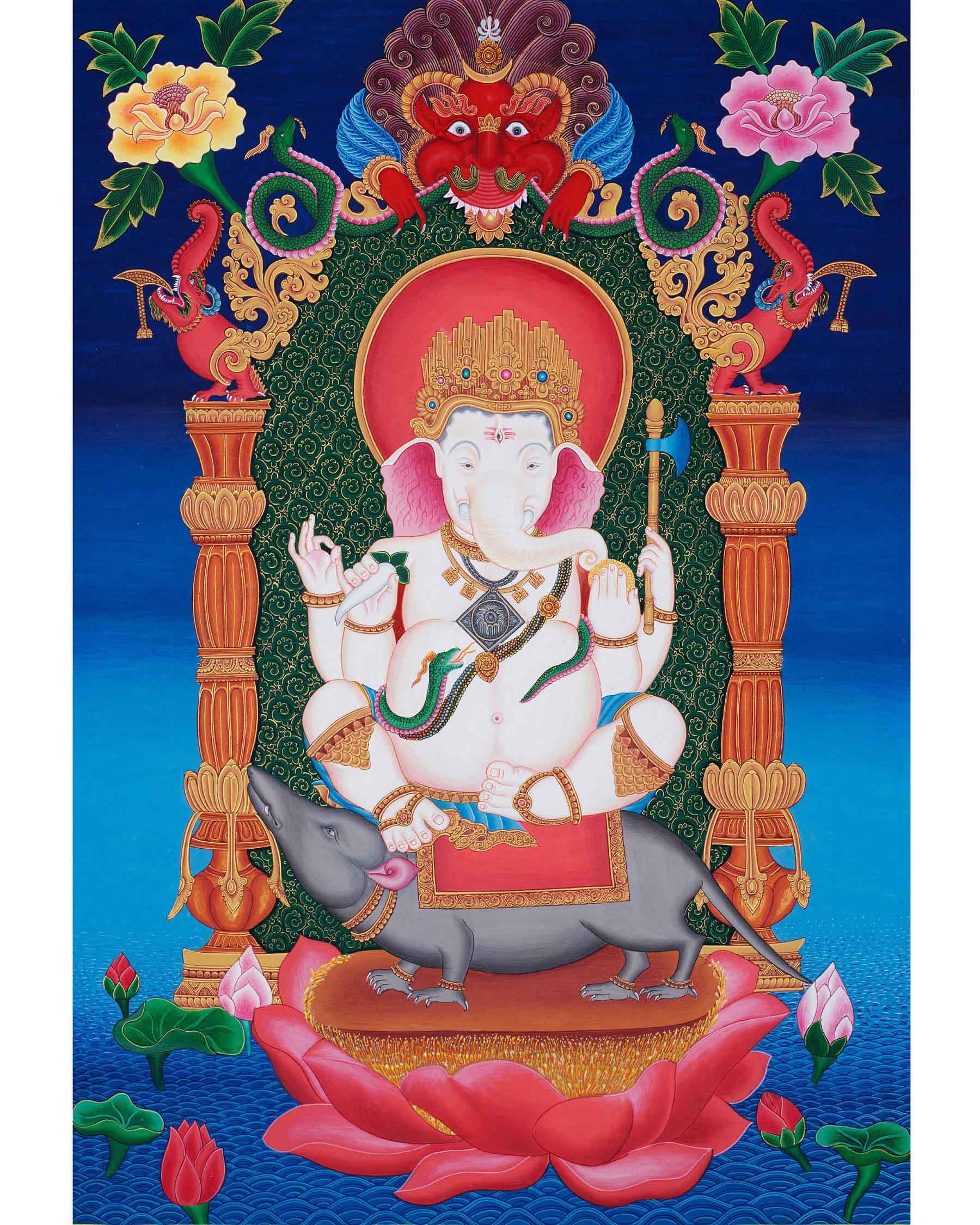 Newari Ganesh Original Buddhist Thangka | Buddhist and Hindu Deity Wall Hanging Art