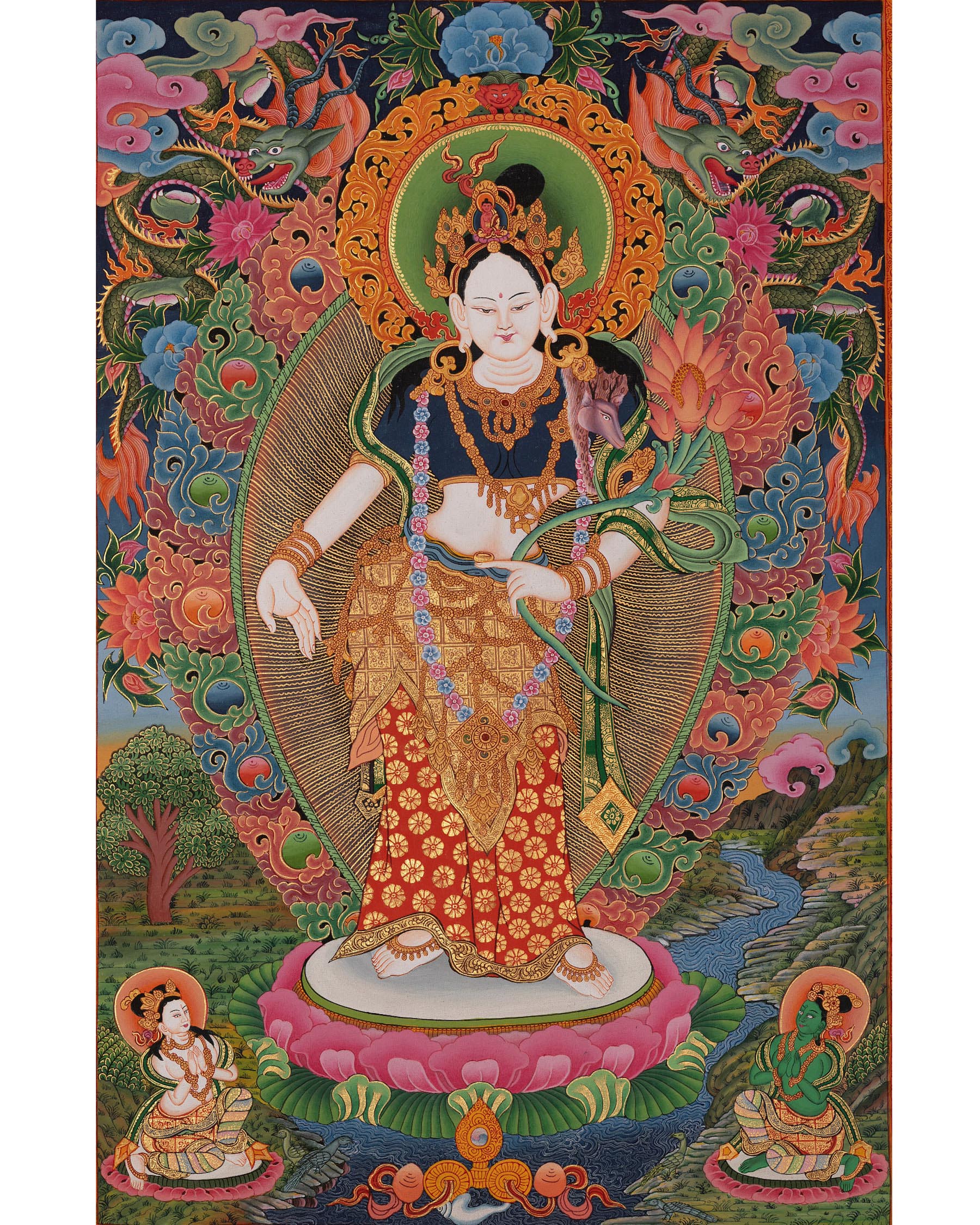 Newari Padmapani Lokeshvara | Rare Genuine Hand Painted Paubha Art