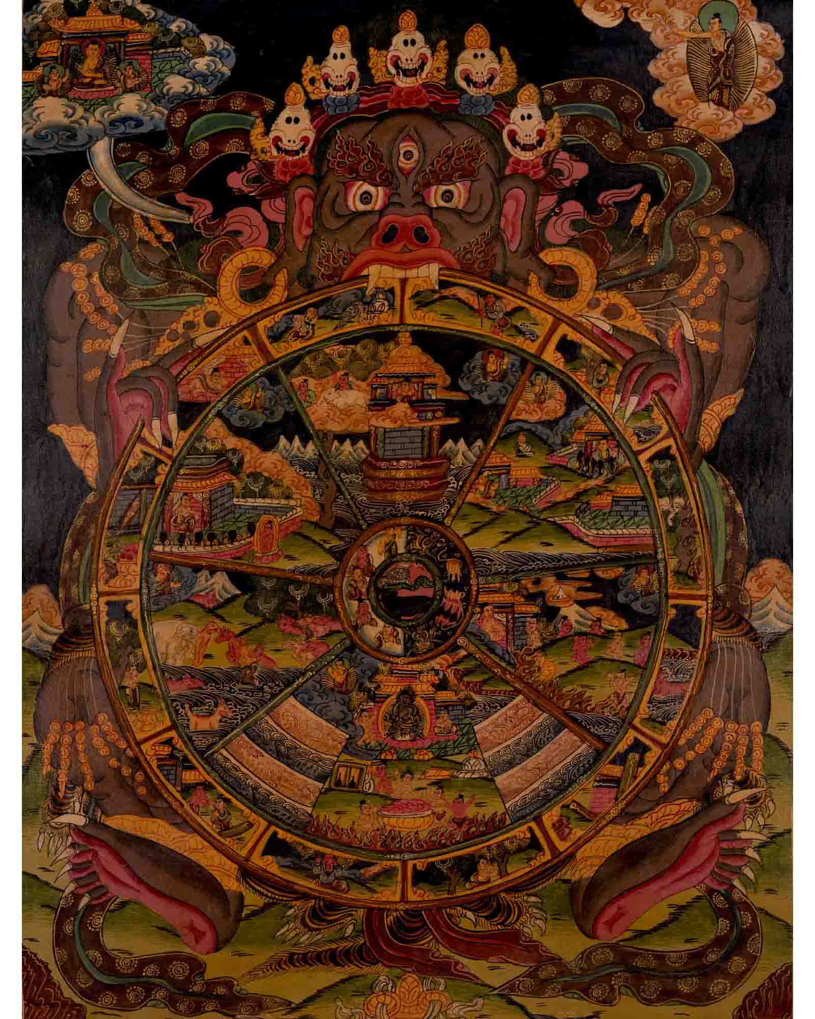 Tibetan Oil Varnished Wheel Of Life | Traditional Thangka