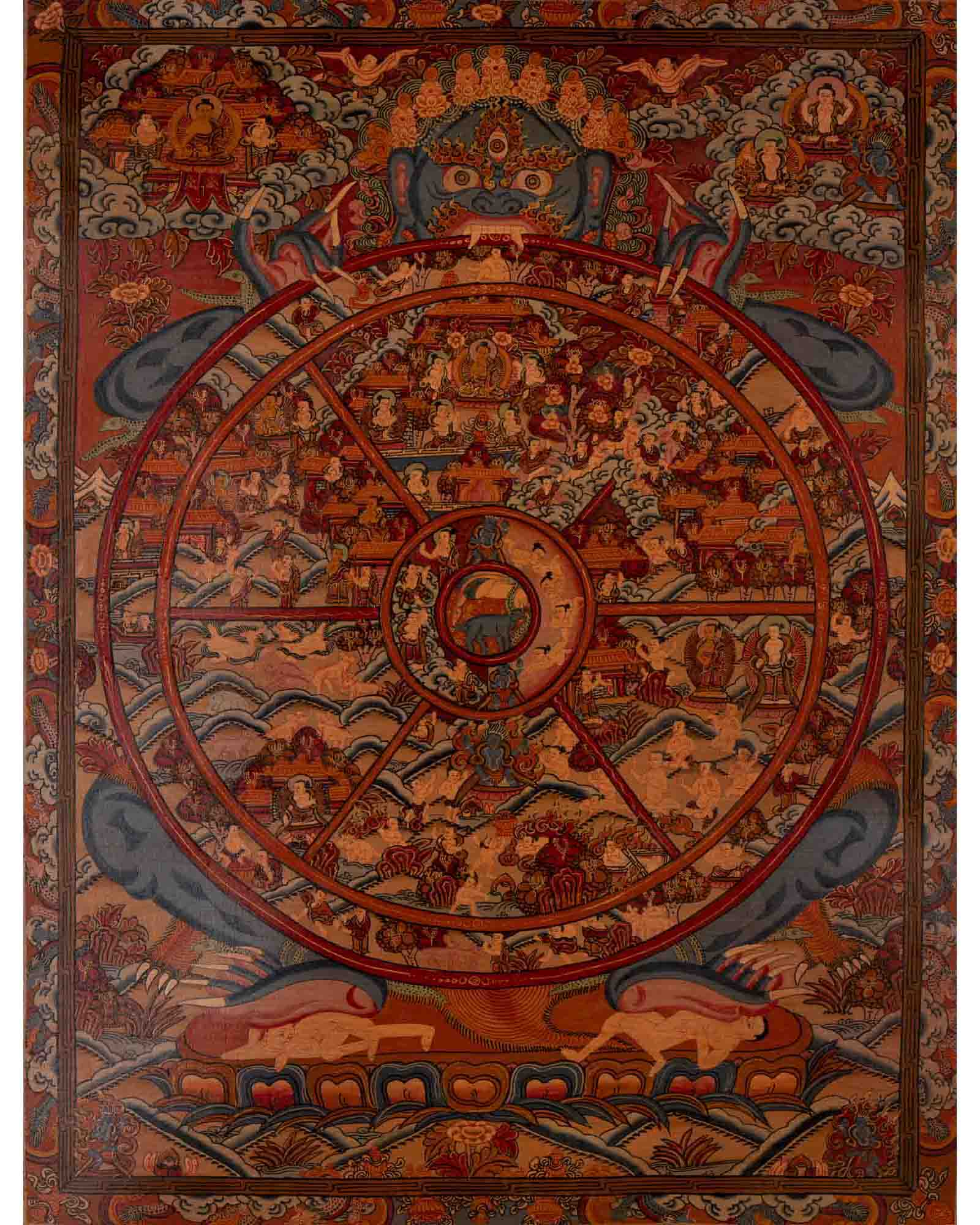 Traditional Oil Varnished Wheel of Life | Tibetan Thangka