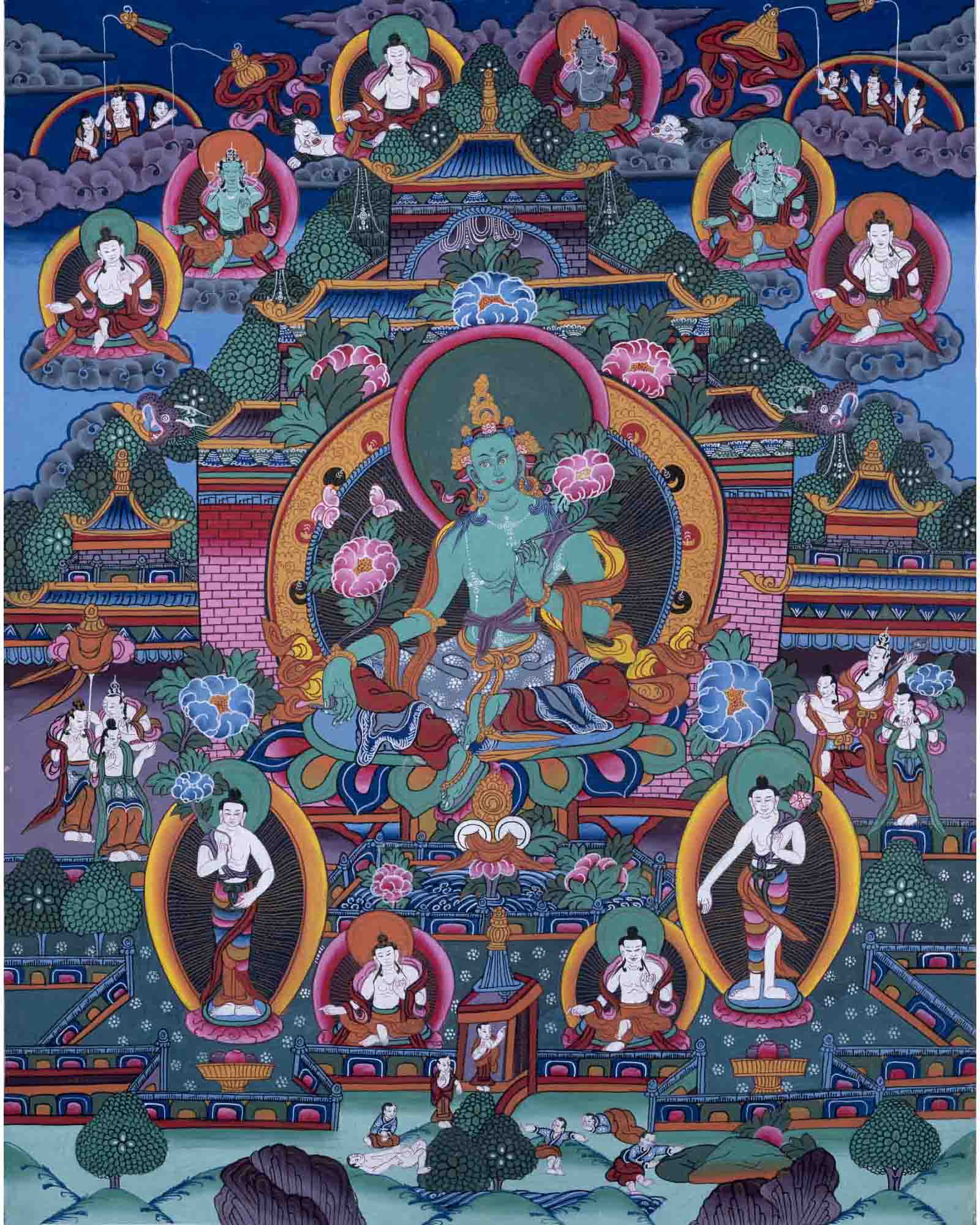 Old Green Tara Thangka | Traditional Handpainted Artwork | Wall Decors