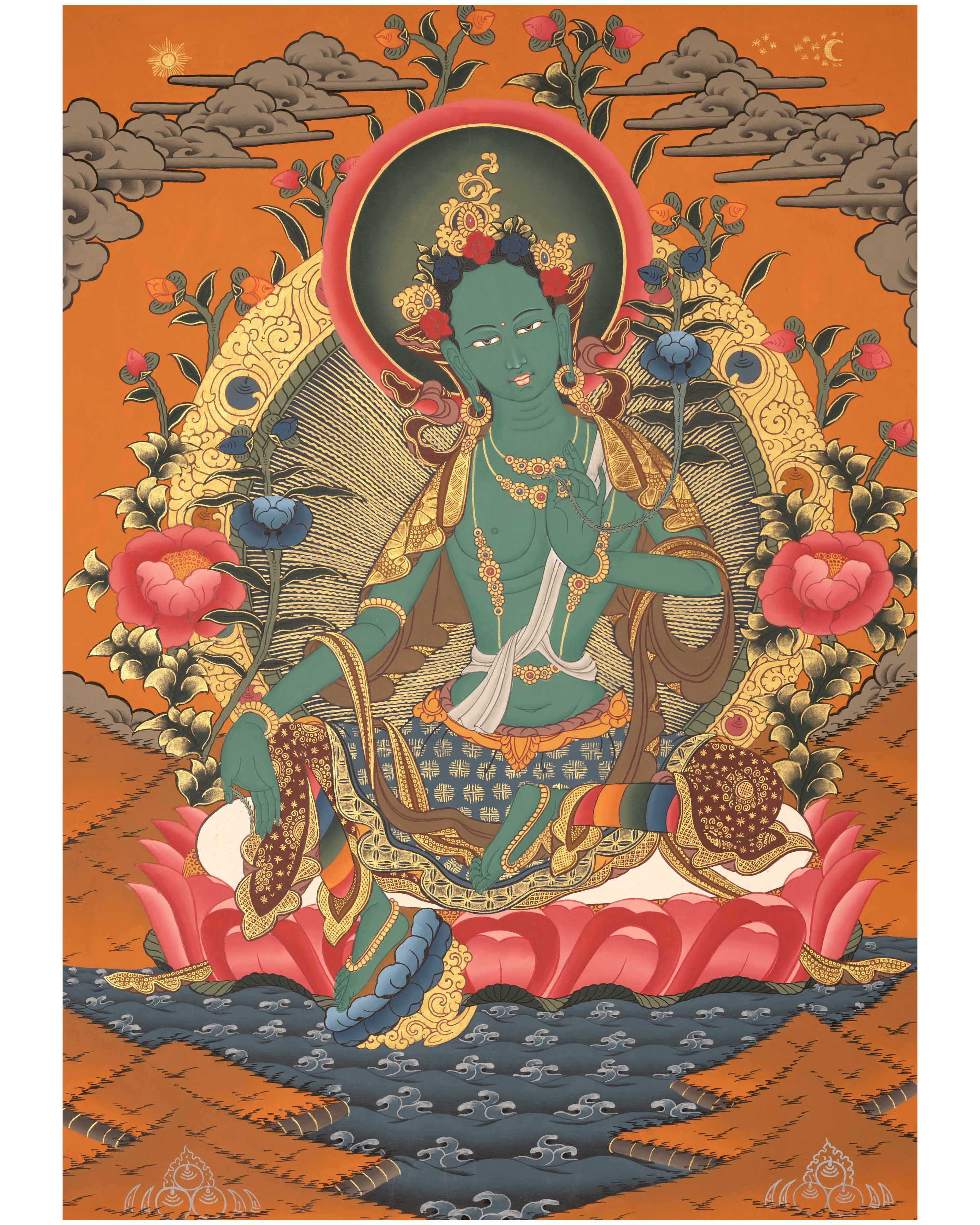 Quality Green Tara Thangka | Handpainted Buddhist Art | Wall Decors