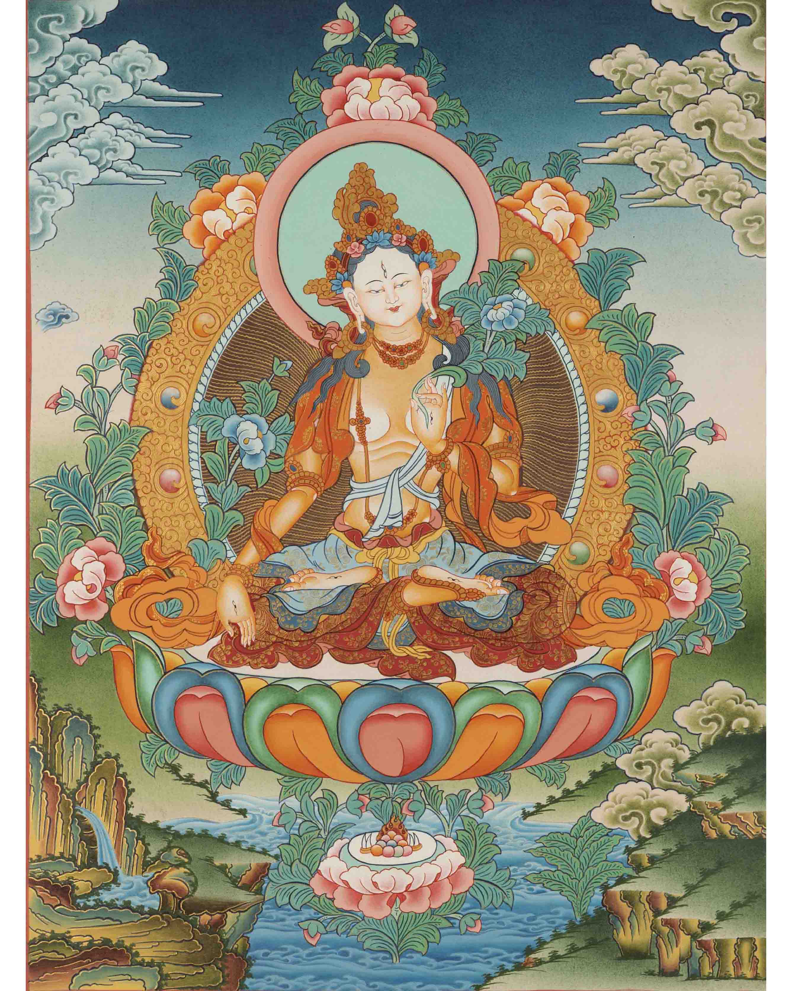Quality White Tara Thangka | Traditional Buddhist Wall Hanging