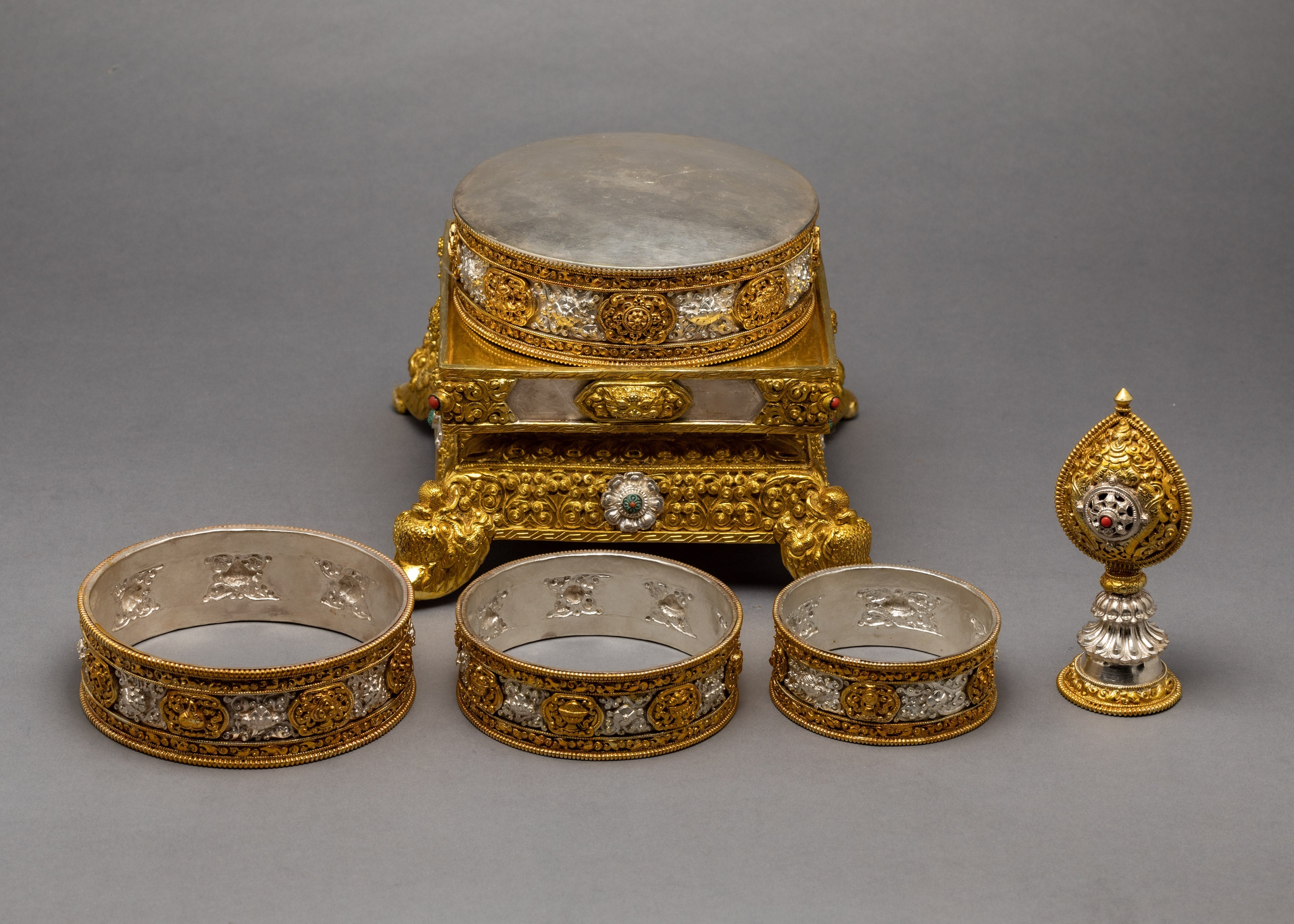 Auspicious Symbol Mandala Set | Gold Plated Mandala | Rice Offering Mandala Set