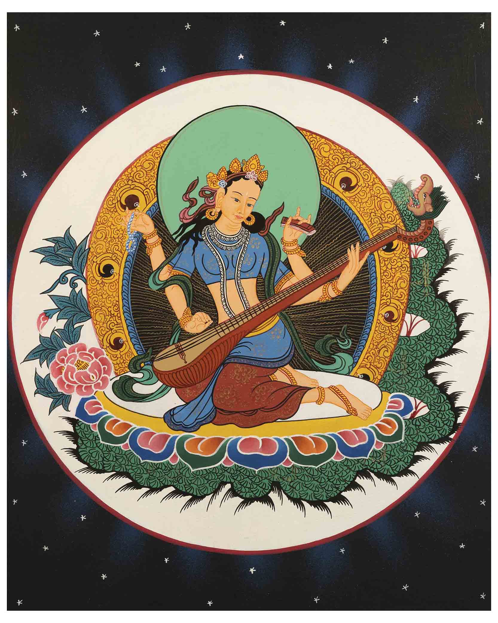 Saraswati Thangka | Lord Of Knowledge | Wall Hanging Art