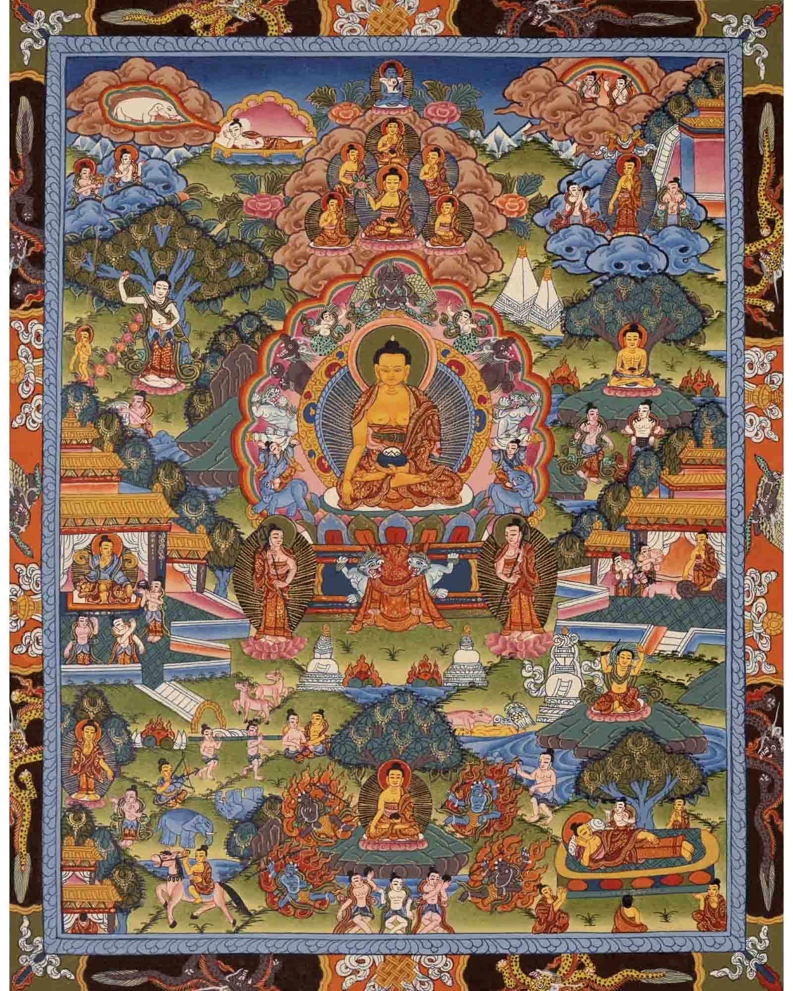 Shakyamuni Buddha Life Story | Tibetan Thangka | Wall Decor