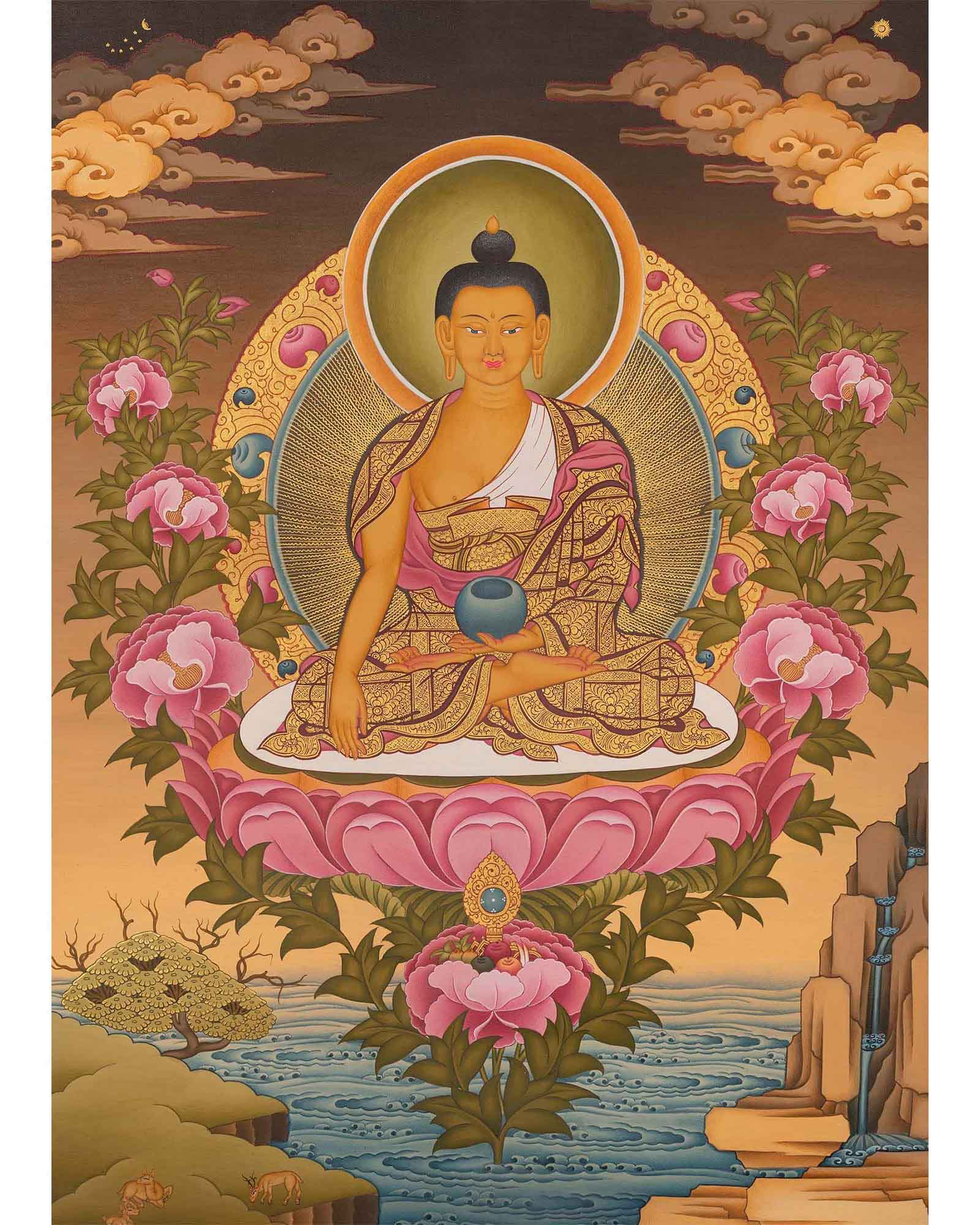 Shakyamuni Buddha Tibetan Thangka | Gautama Sitting In Vajra Posture