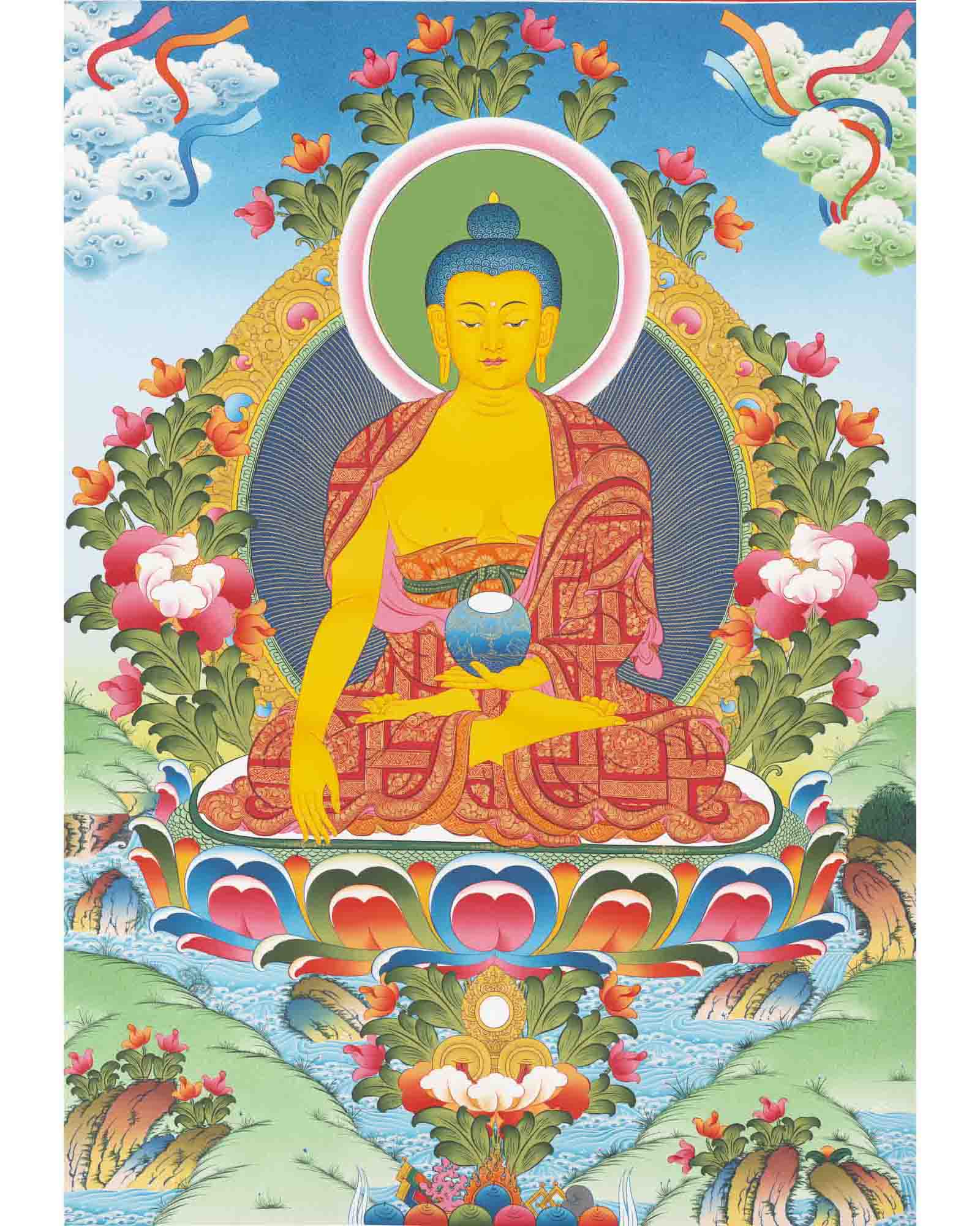 Shakyamuni Buddha Thangka | Religious Buddhist Paint | Wall Decors