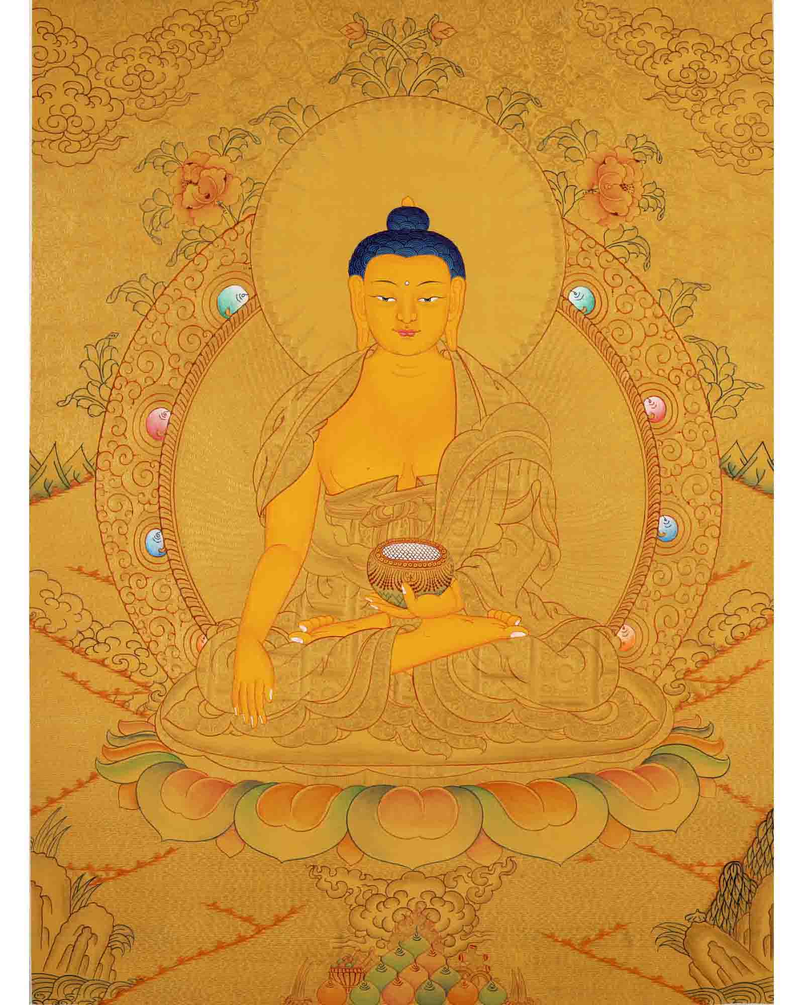 Shakyamuni Buddha Thangka | 24K Gold Painting | Wall Hanging Decors