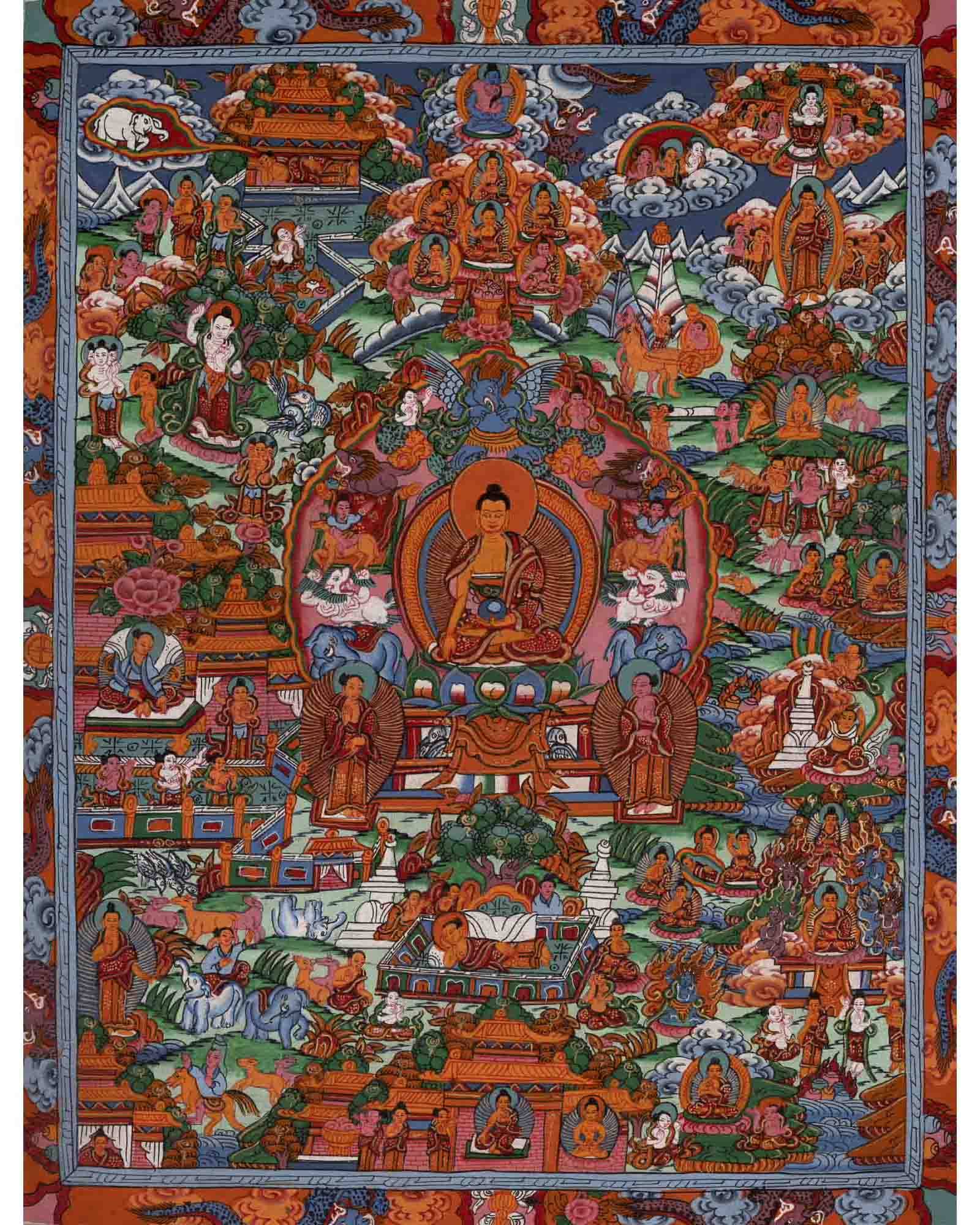 Shakyamuni Buddha's Life Story | Vintage Thangka | Wall Decors