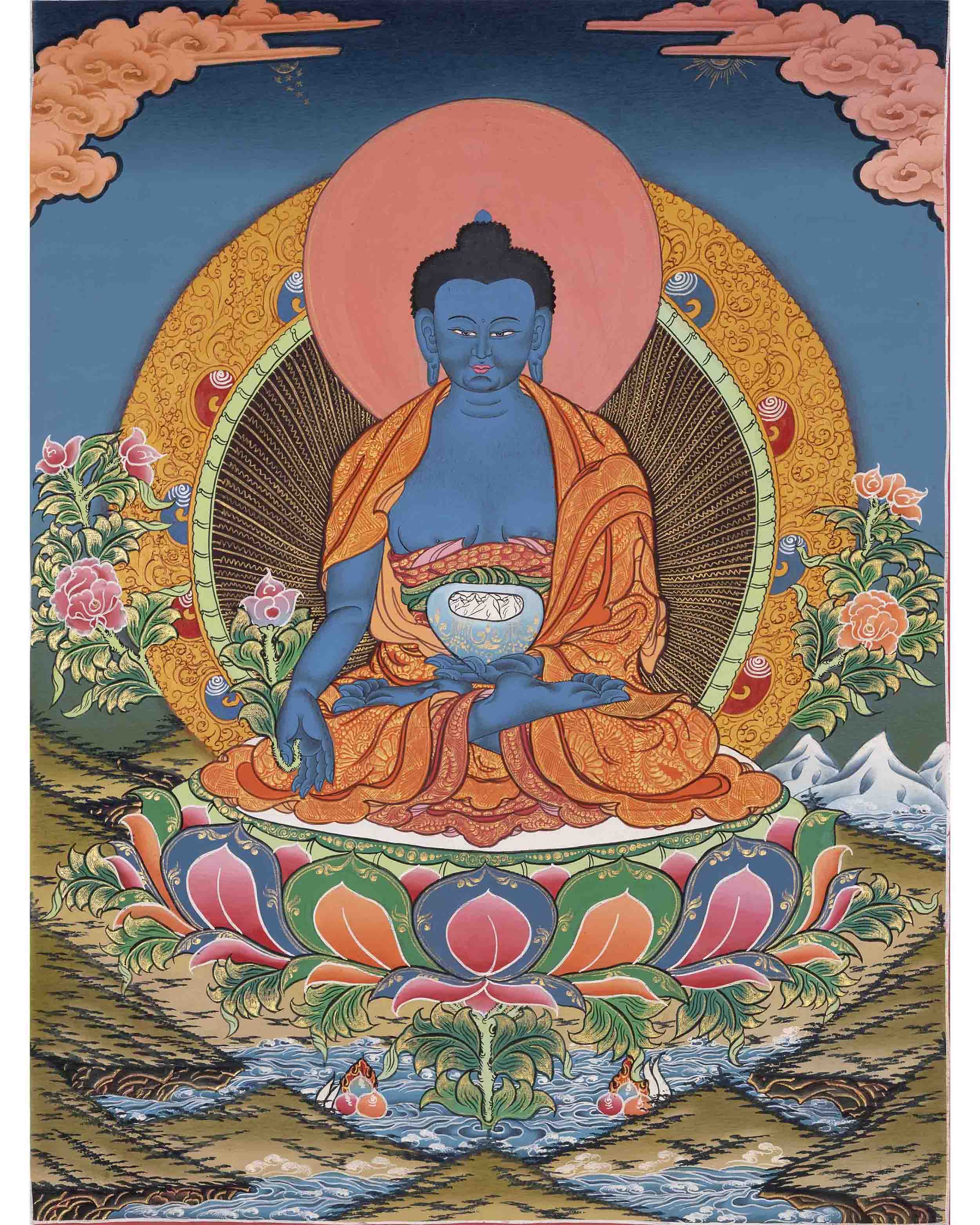 Thangka Of Medicine Buddha | 5 Dhyani Buddha | Religious Wall Decor