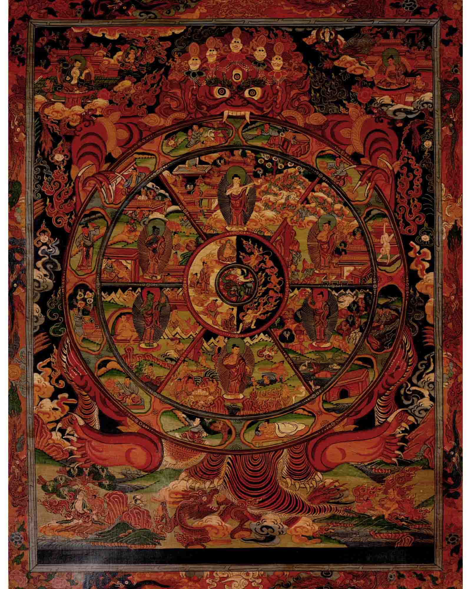 Tibetan Wheel Of Life Thangka | Traditional Samsara Painting | Wall Decors