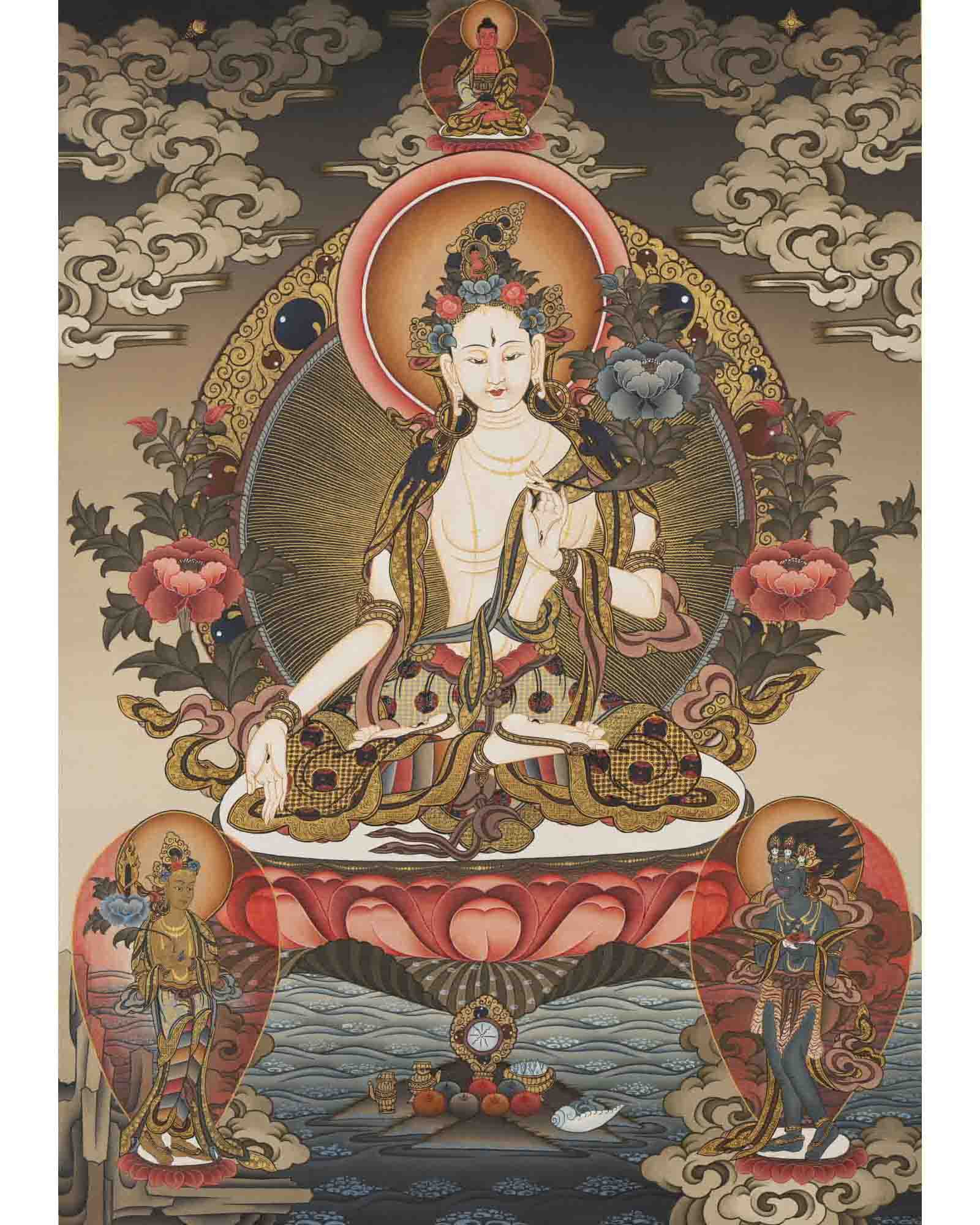 Tibetan White Tara Thangka | Female Bodhisattva Art | Wall Decors
