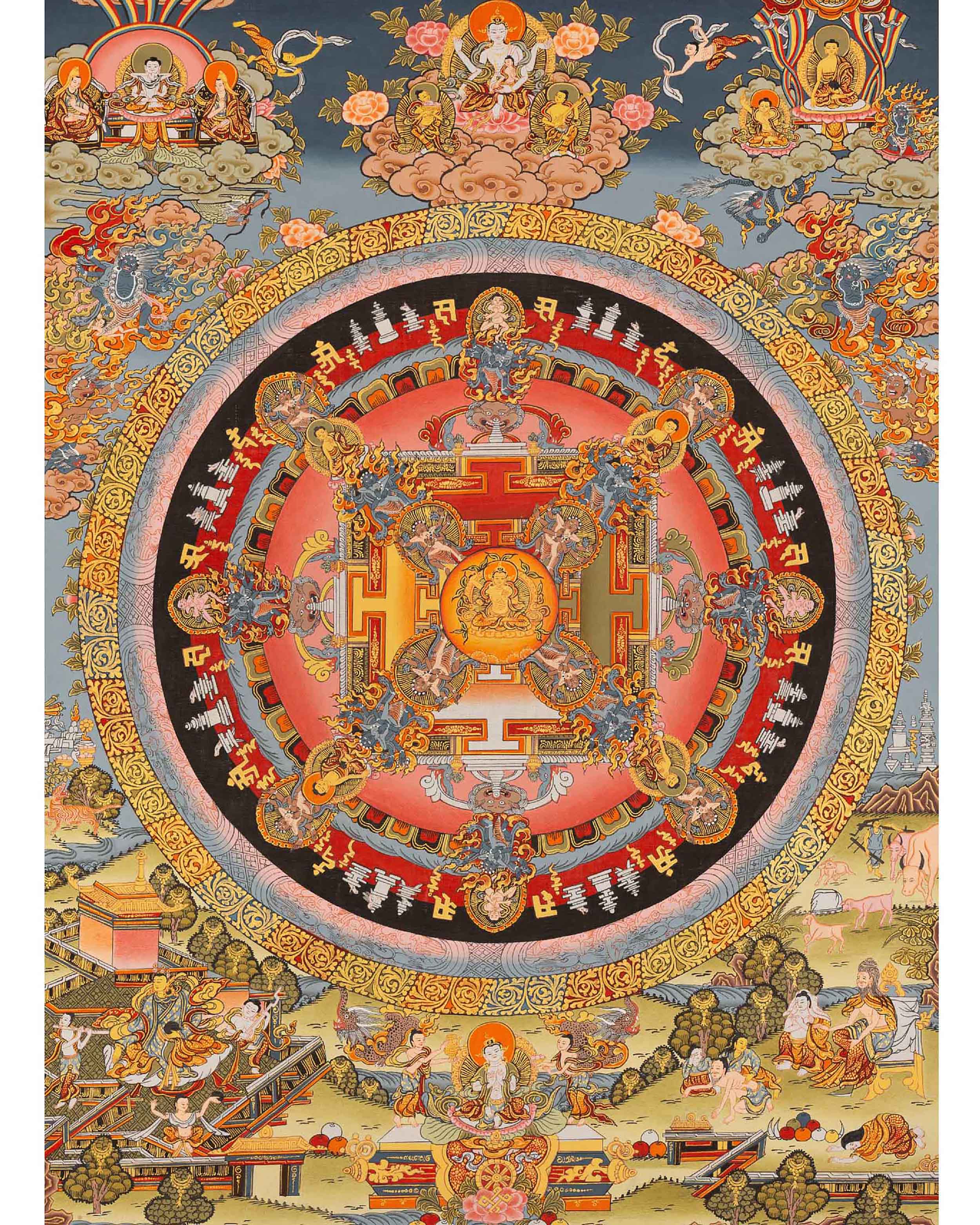 Traditional Mandala Art | Manjushri Thangka | Bodhisattva of Wisdom & Compassion