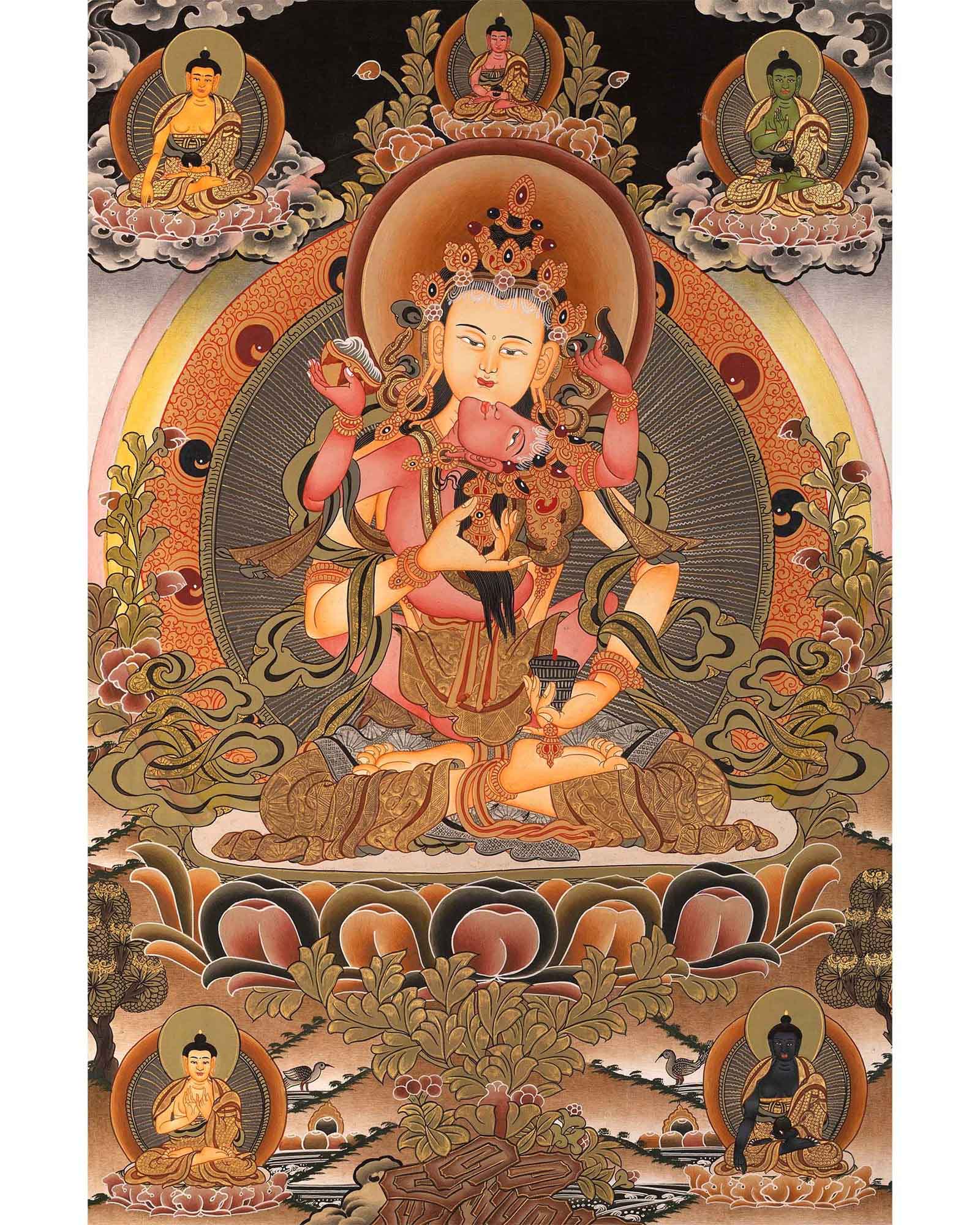 Vajrasattva Dorje Sempa Shakti YabYum Thangka | The Union Of Compassion And Wisdom | Wall hanging Decoration
