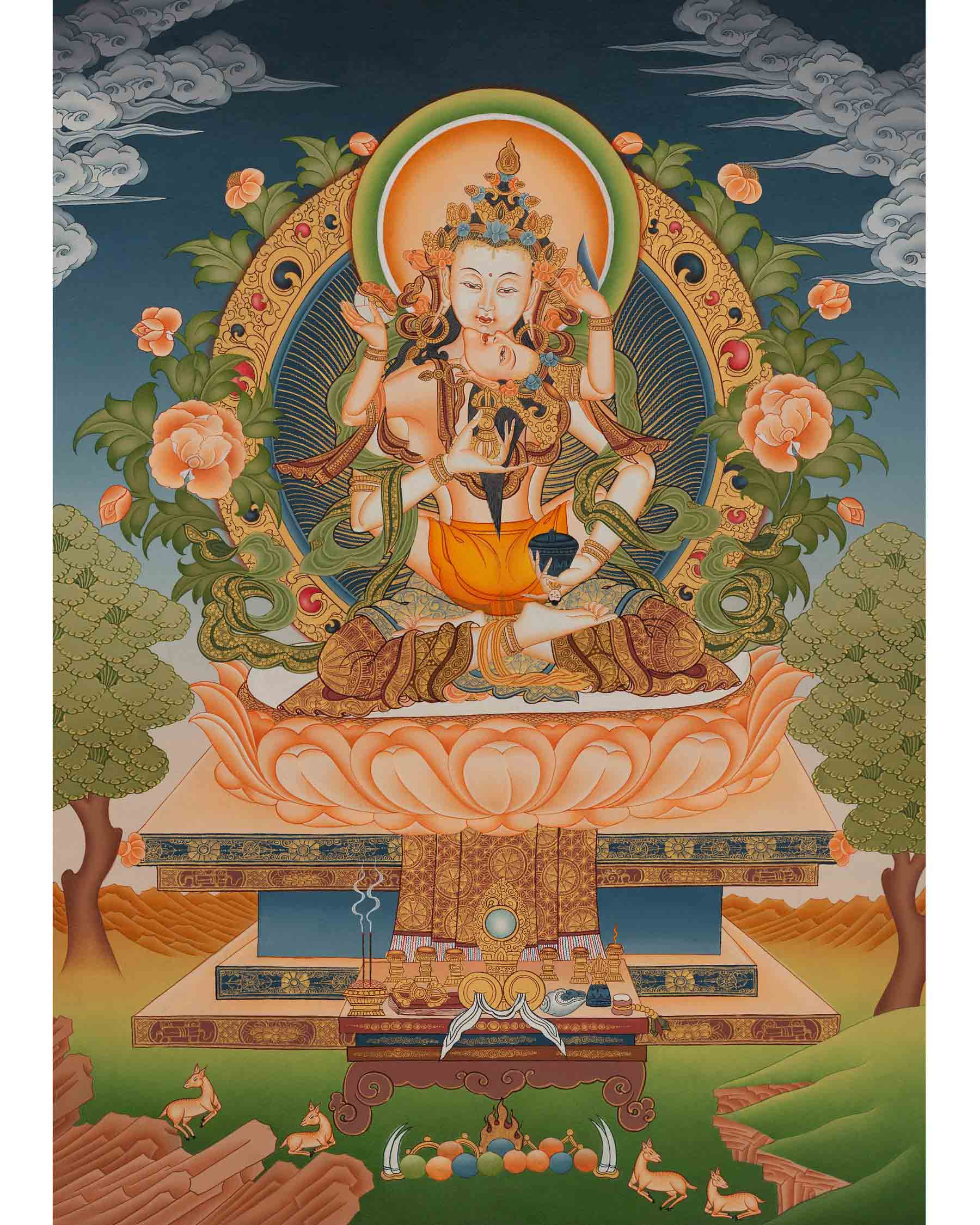 Vajrasattva Yab Yum Thangka | Buddhist Thanka Painting For Shrine Altar