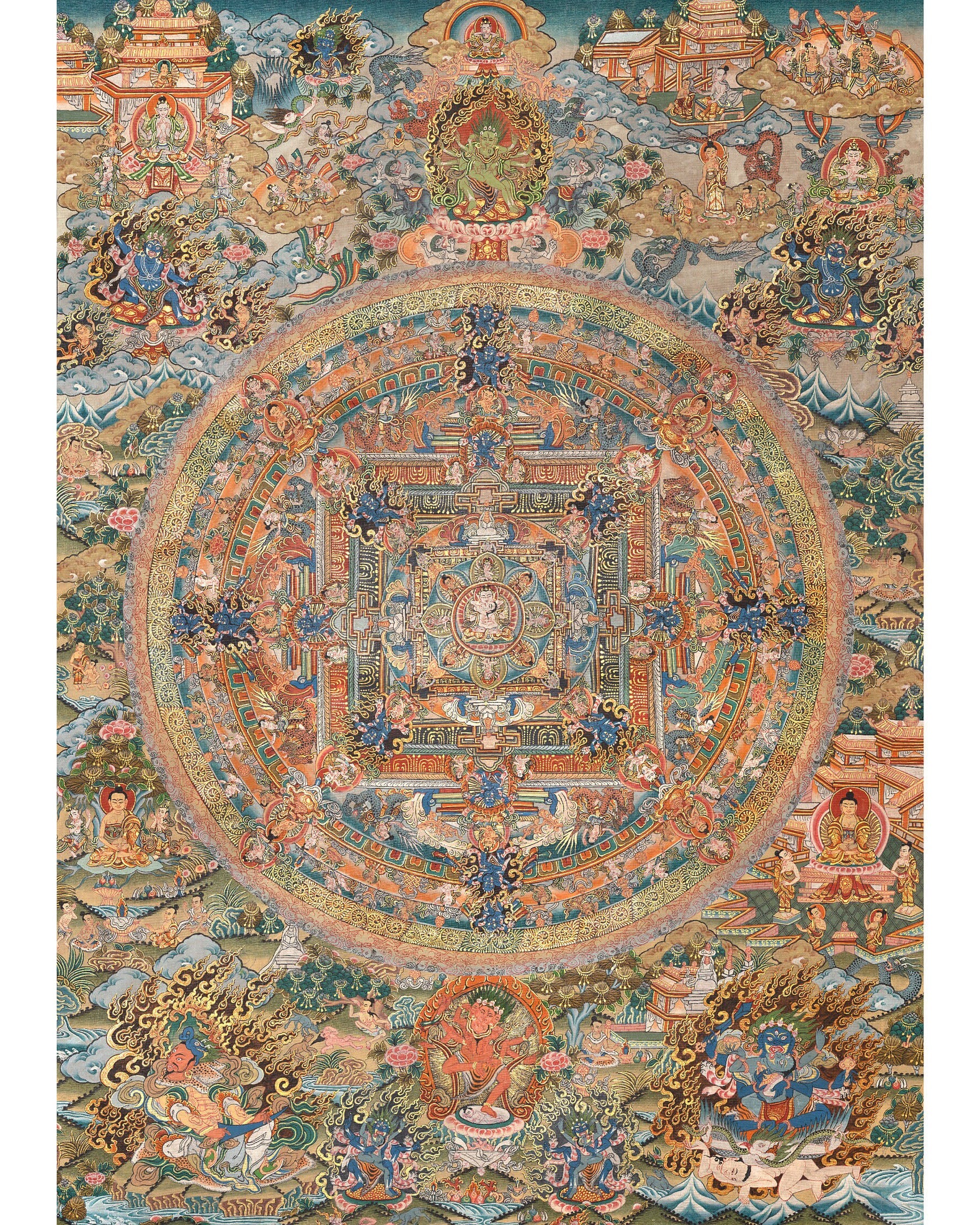 Vintage Bodhisattva Mandala | Tibetan Buddhist Thangka