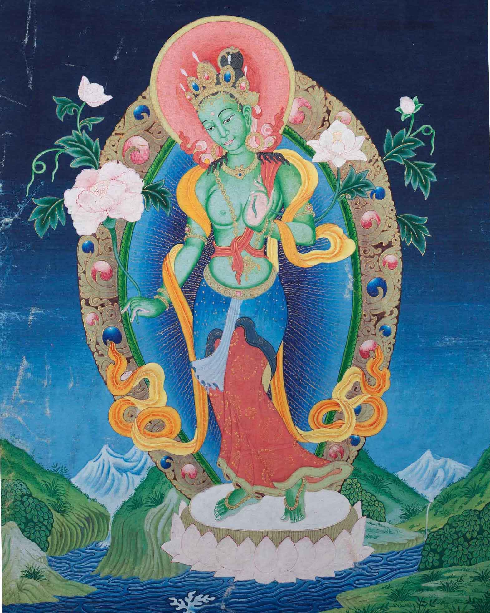 Vintage Green Tara Thangka | Cotton Canvas Spiritual Art