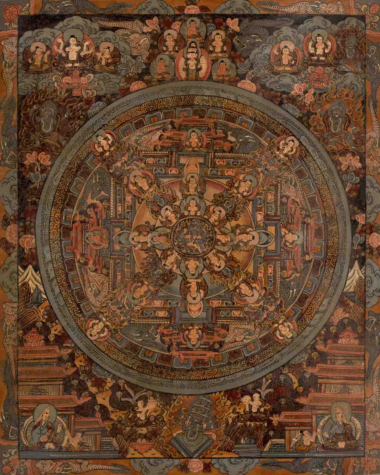Vintage Heruka Mandala | Oil Varnished Thangka | Religious Wall Decors