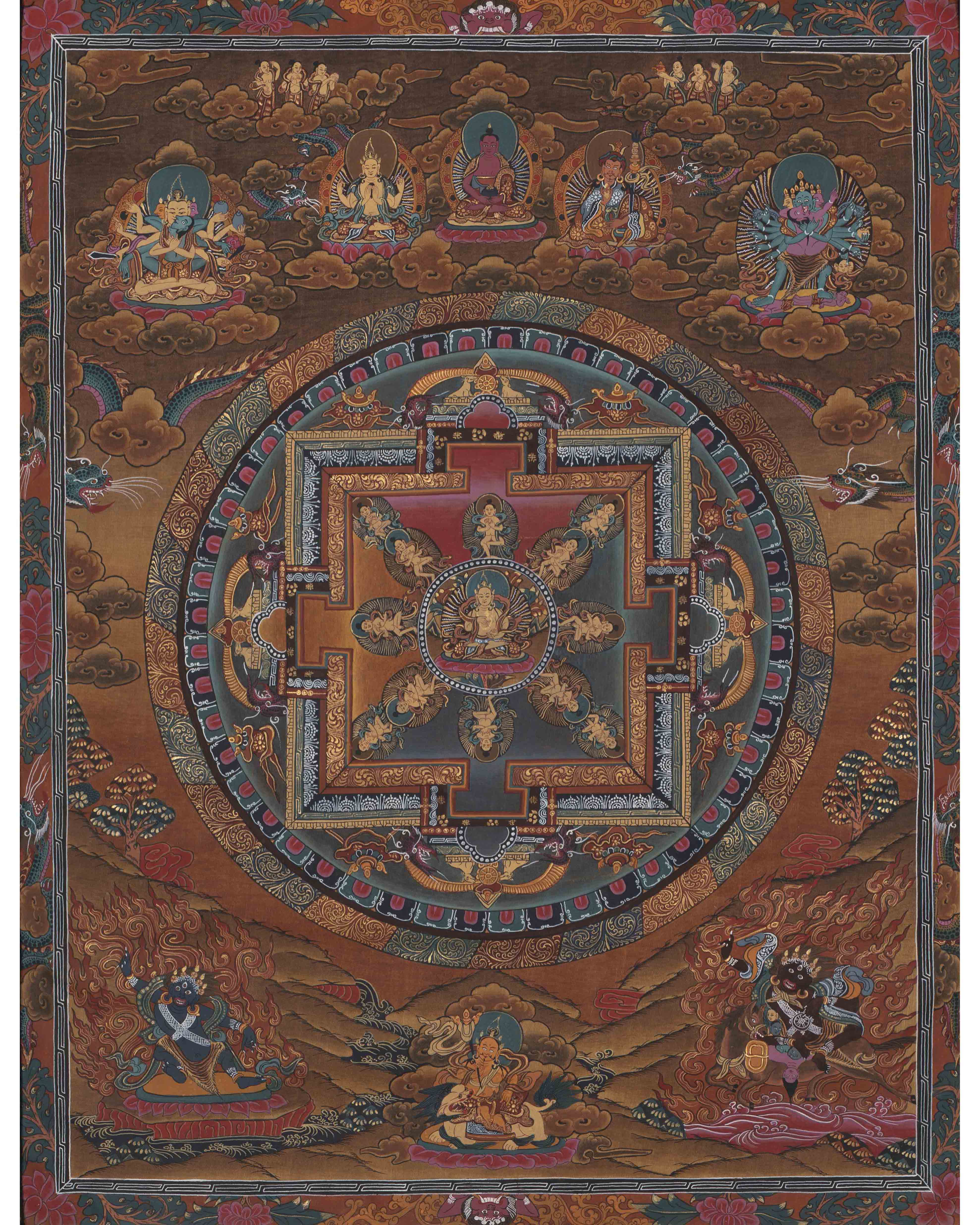Vintage Mandala with Guhyasamaja , Chakrasamvara and Mahakalas