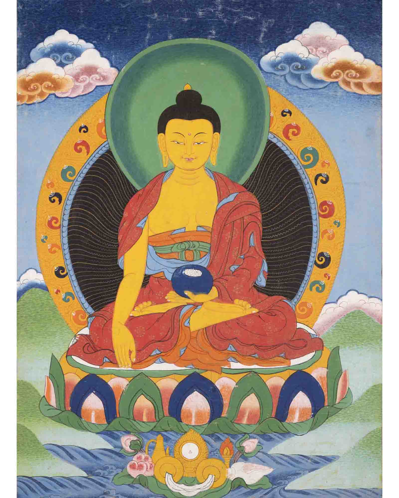 Vintage Shakyamuni Buddha | Traditional Buddhist Thangka | Wall Decors